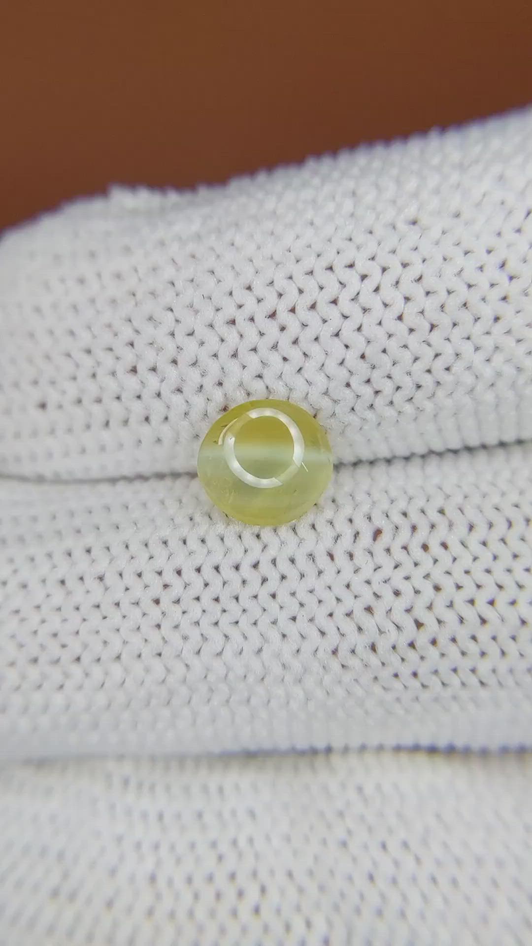 1.11 Ct. Greenish Yellow Cabochon Chrysoberyl from Ceylon (Sri Lanka) Size Video