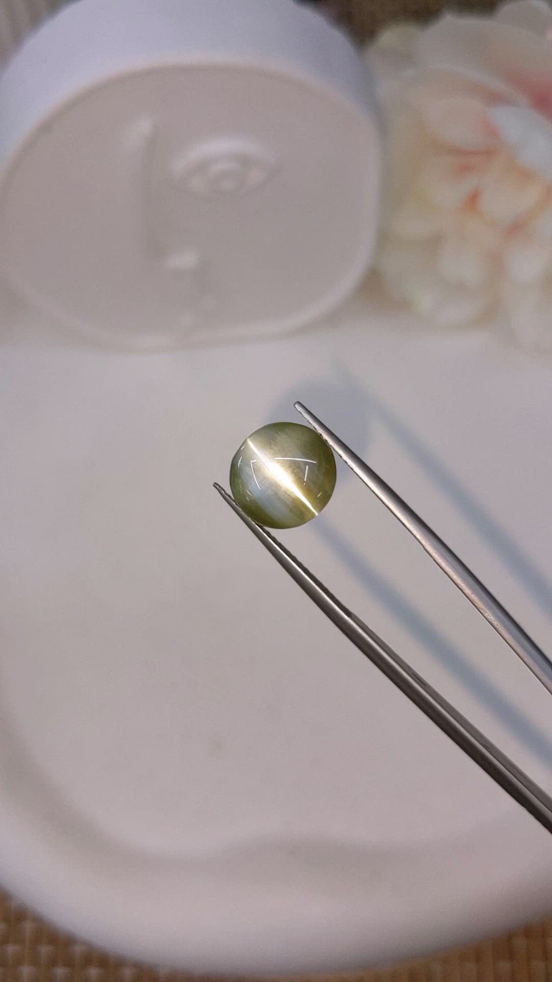 6.87 Ct. Brownish Green Cabochon Chrysoberyl from Ceylon (Sri Lanka) Size Video