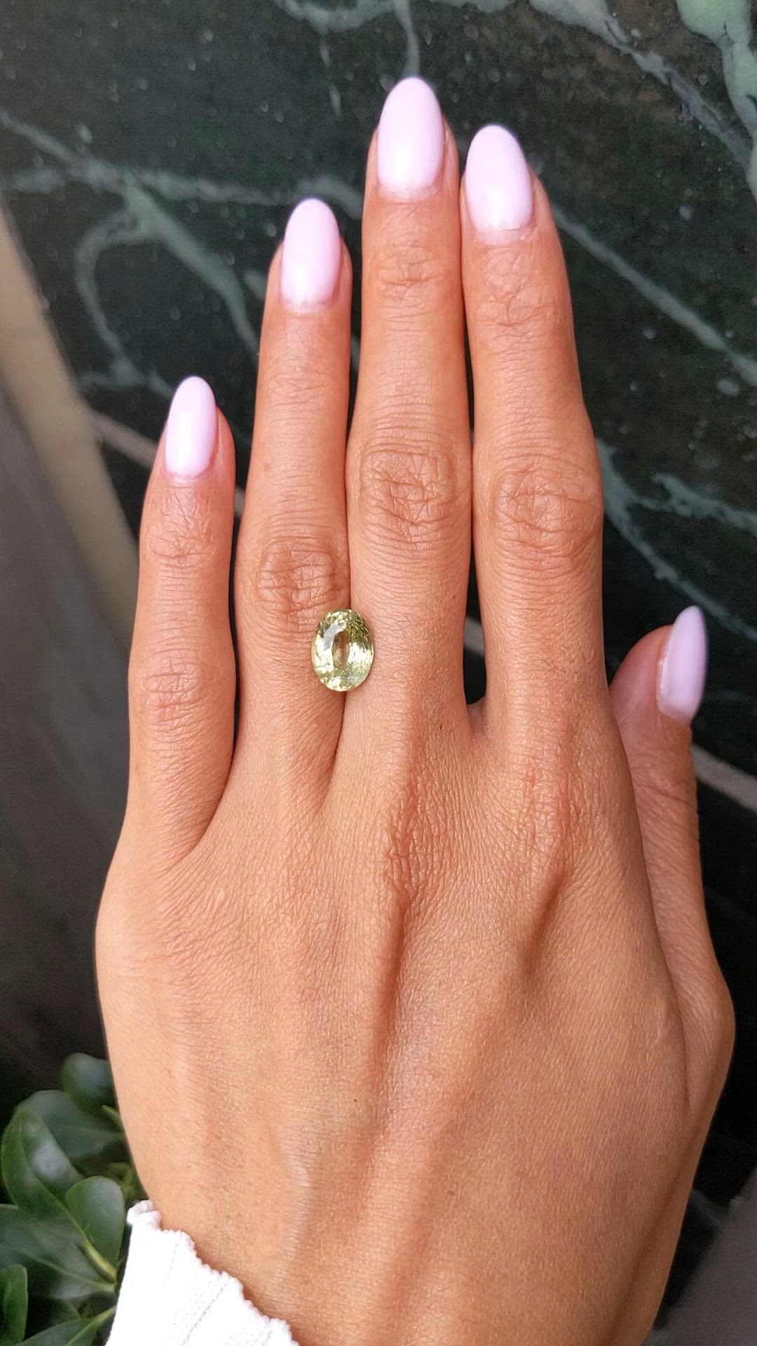 4.00 Ct. Yellowish Green Chrysoberyl from Ceylon (Sri Lanka) Size Video
