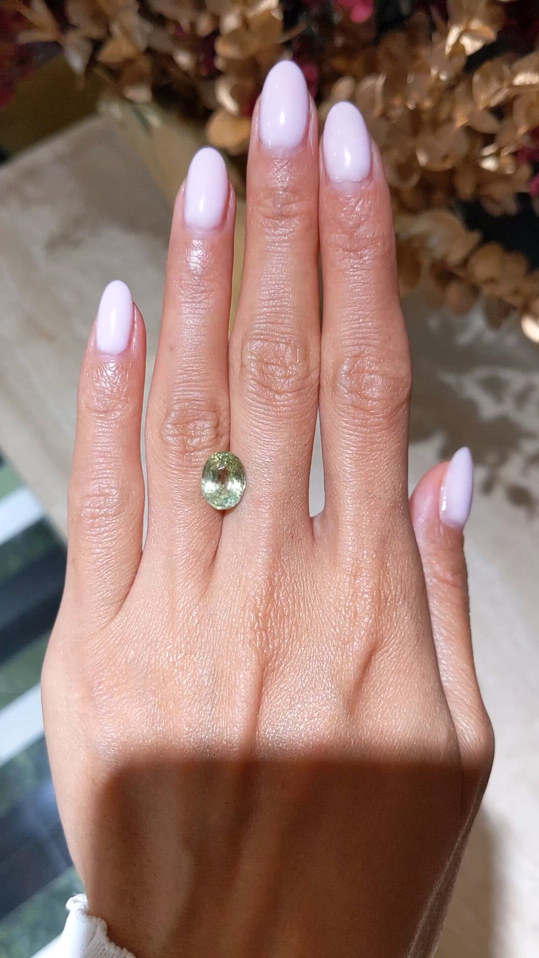 4.00 Ct. Yellowish Green Chrysoberyl from Ceylon (Sri Lanka) Size Video