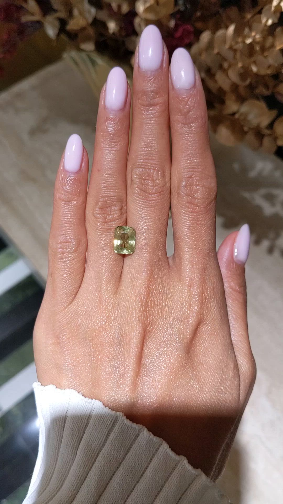 4.50 Ct. Yellowish Green Chrysoberyl from Ceylon (Sri Lanka) Size Video