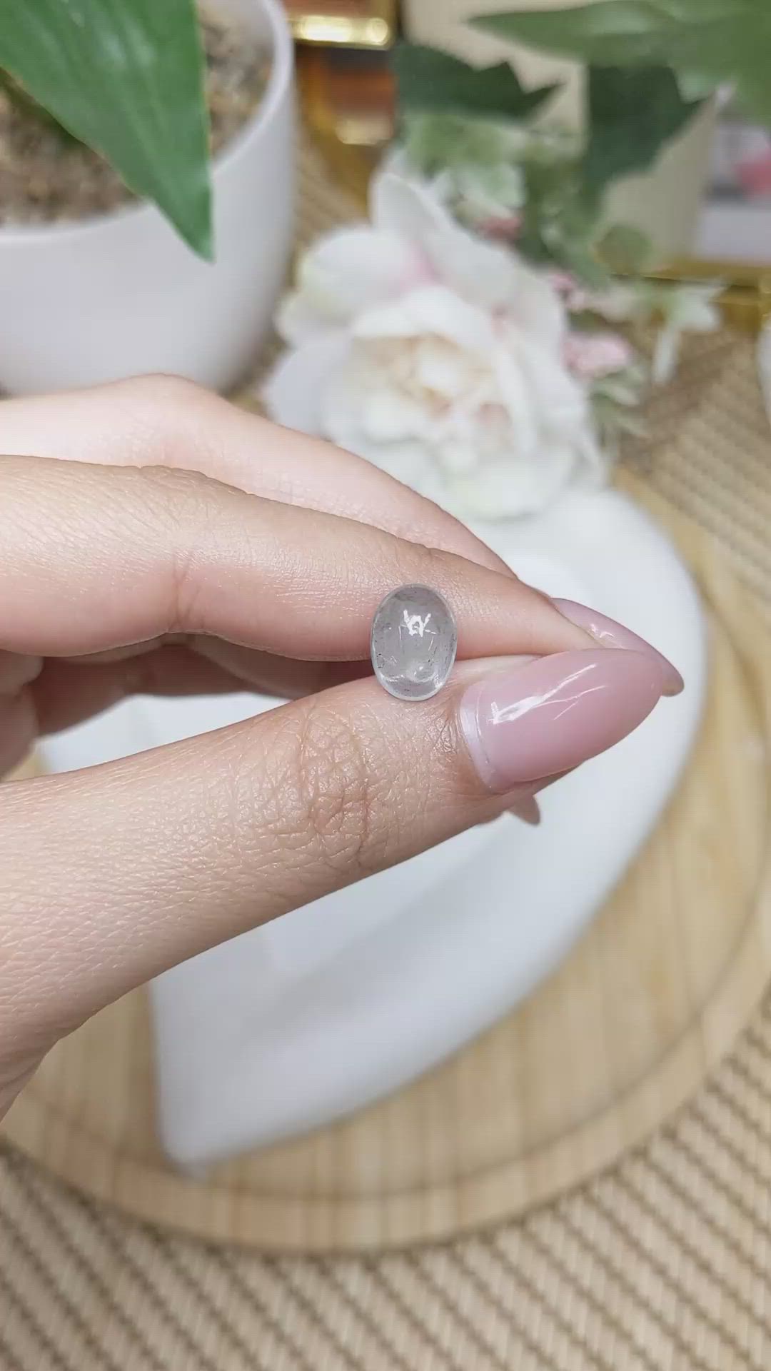 3.06 Ct. White Cabochon Quartz from Brazil Size Video