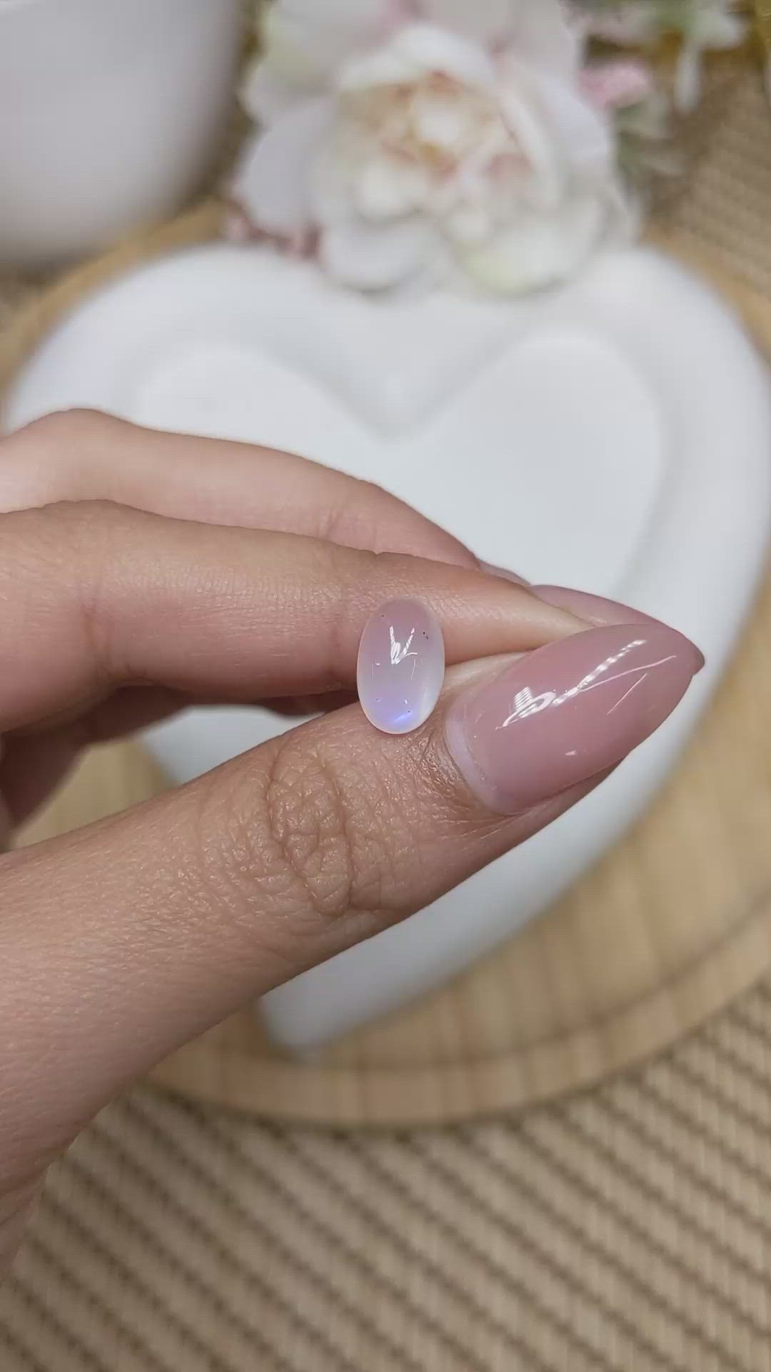 2.82 Ct. Blue Flash Cabochon Moonstone from Ceylon (Sri Lanka) Size Video