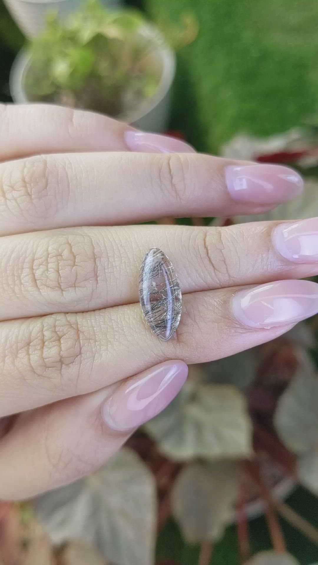 3.36 Ct. White Cabochon Rutilated Quartz from Ceylon (Sri Lanka) Size Video