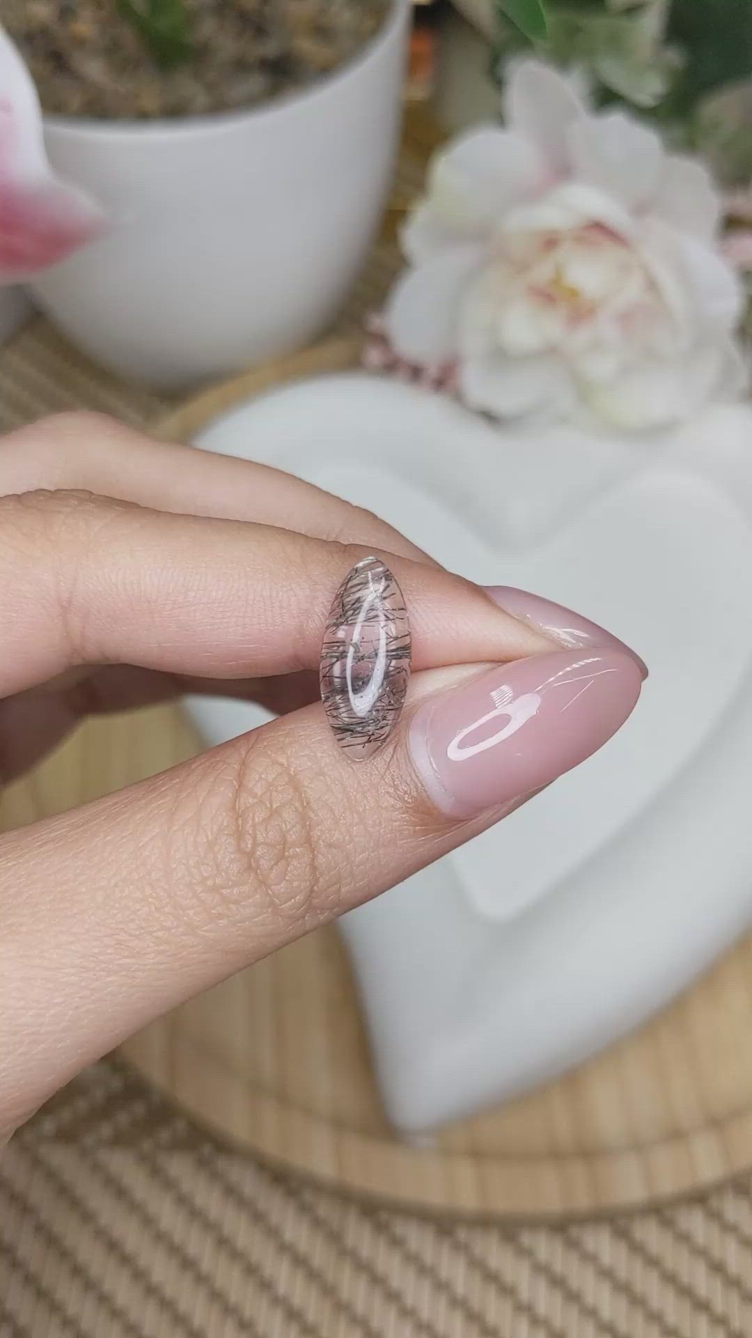 3.36 Ct. White Cabochon Rutilated Quartz from Ceylon (Sri Lanka) Size Video