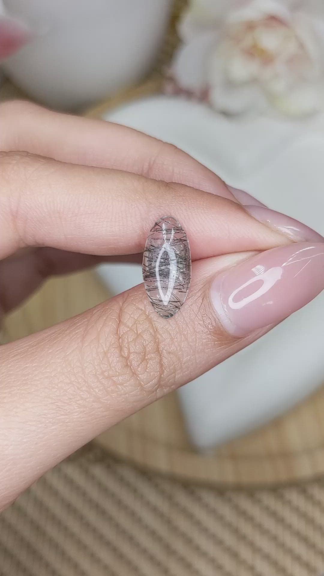 2.62 Ct. White Cabochon Rutilated Quartz from Ceylon (Sri Lanka) Size Video