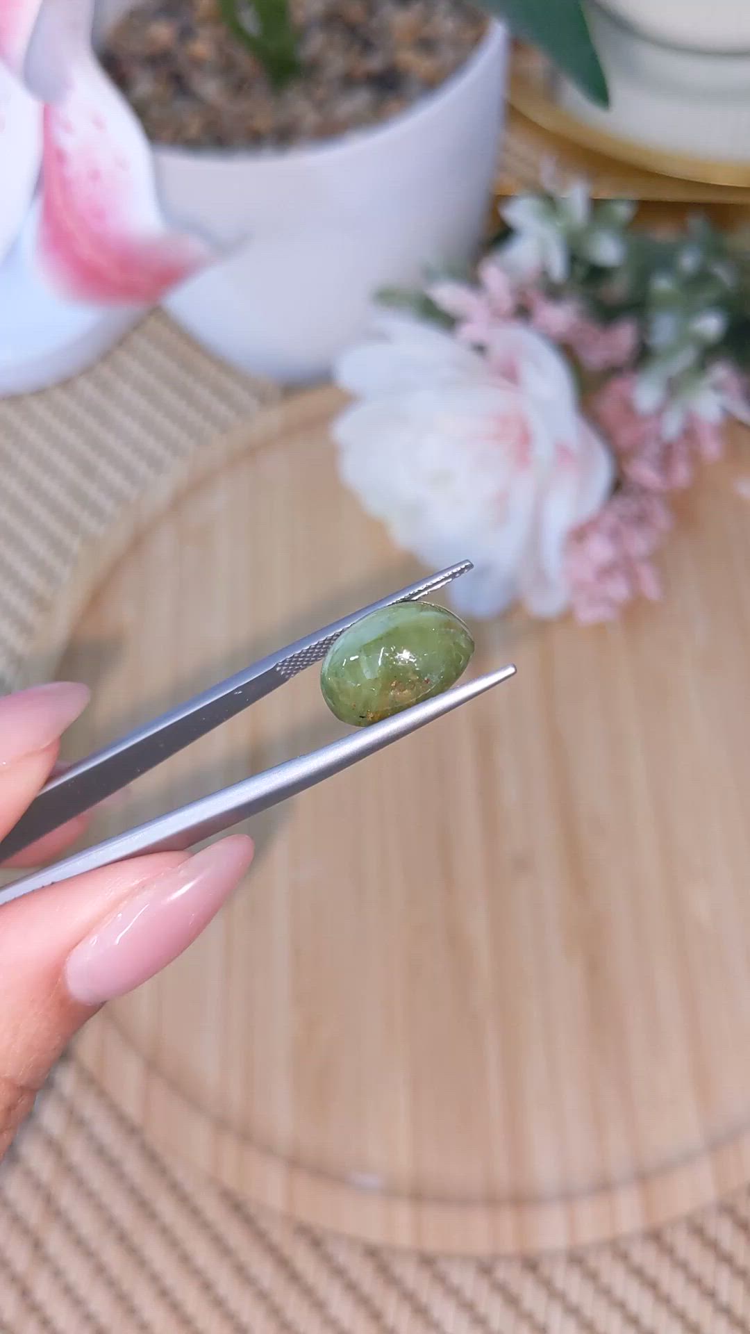 11.81 Ct. Yellowish Green Cabochon Chrysoberyl from Ceylon (Sri Lanka) Size Video