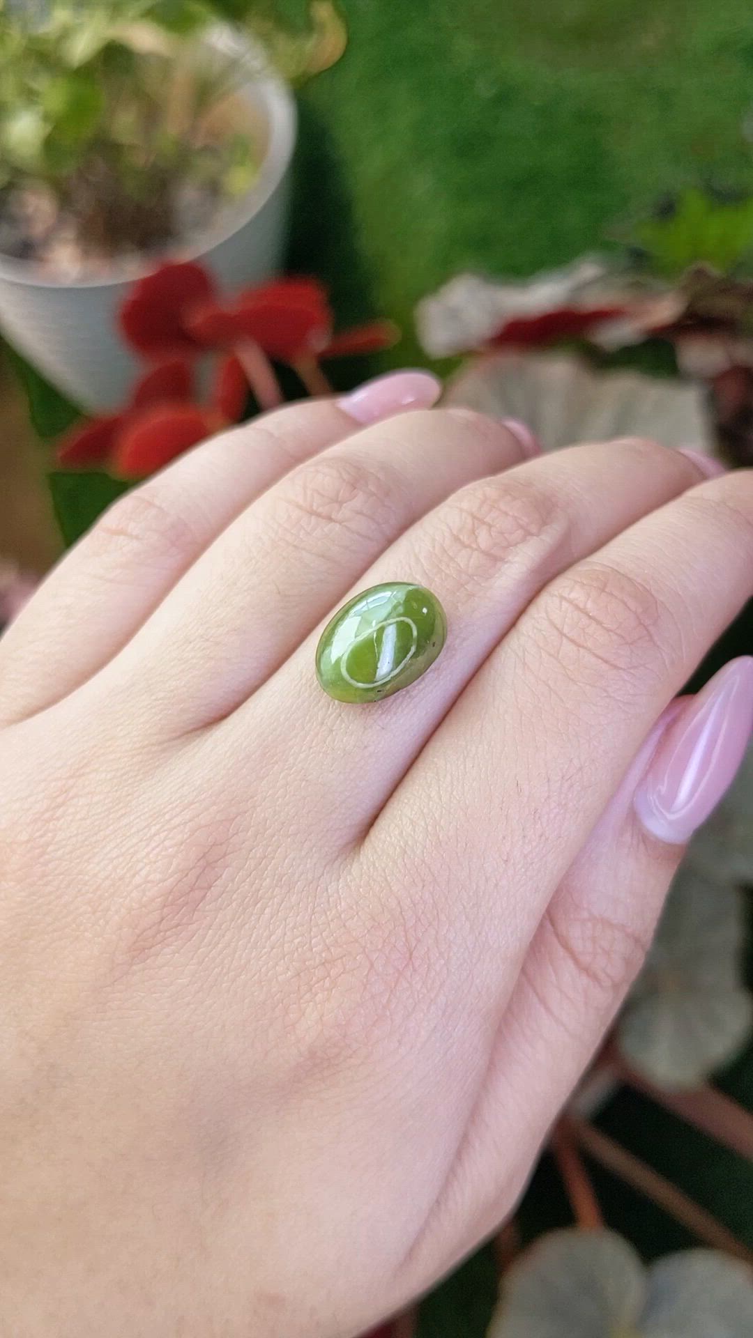 11.81 Ct. Yellowish Green Cabochon Chrysoberyl from Ceylon (Sri Lanka) Size Video