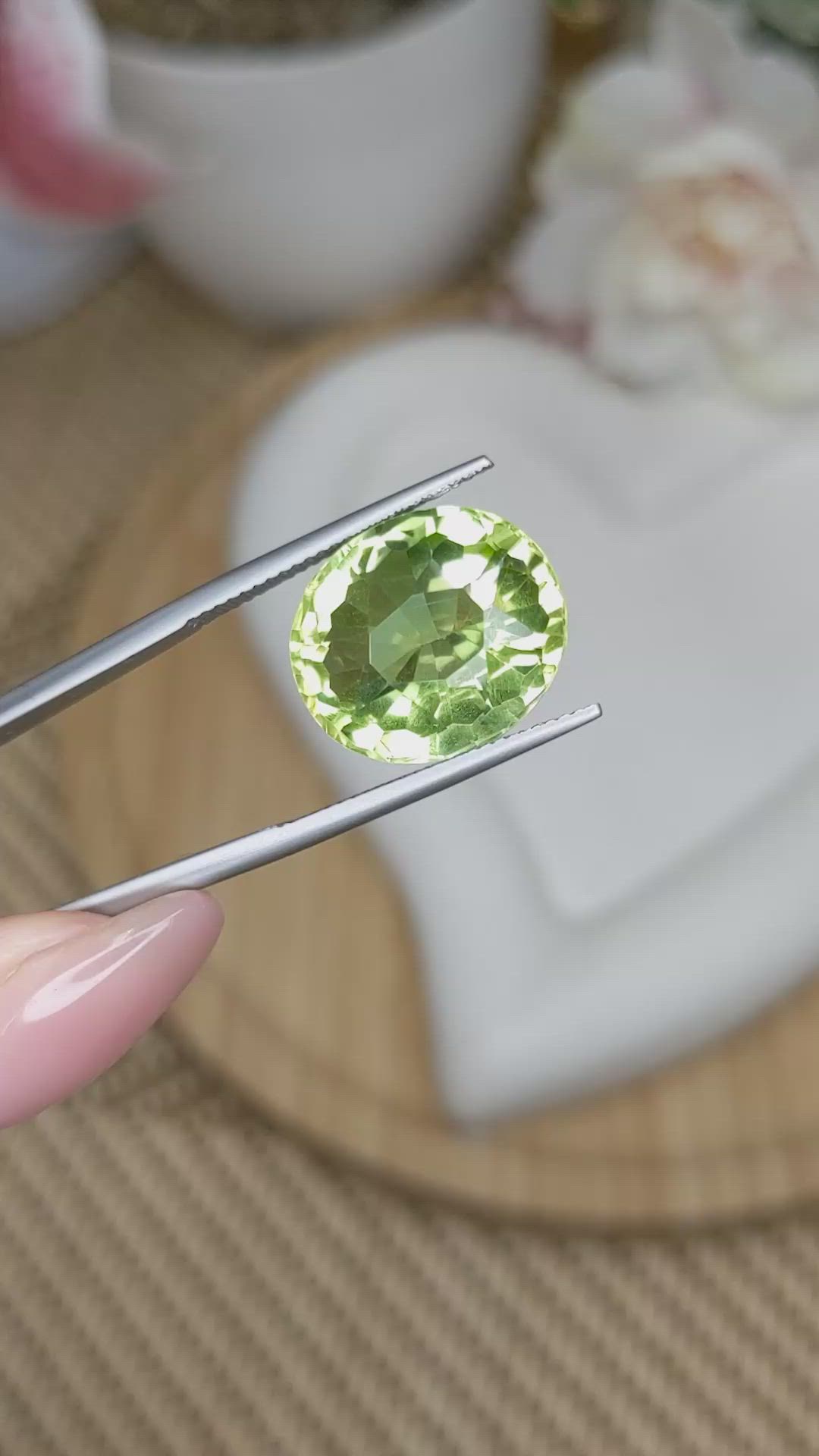 13.02 Ct. Yellowish Green Prasiolite from Brazil Size Video