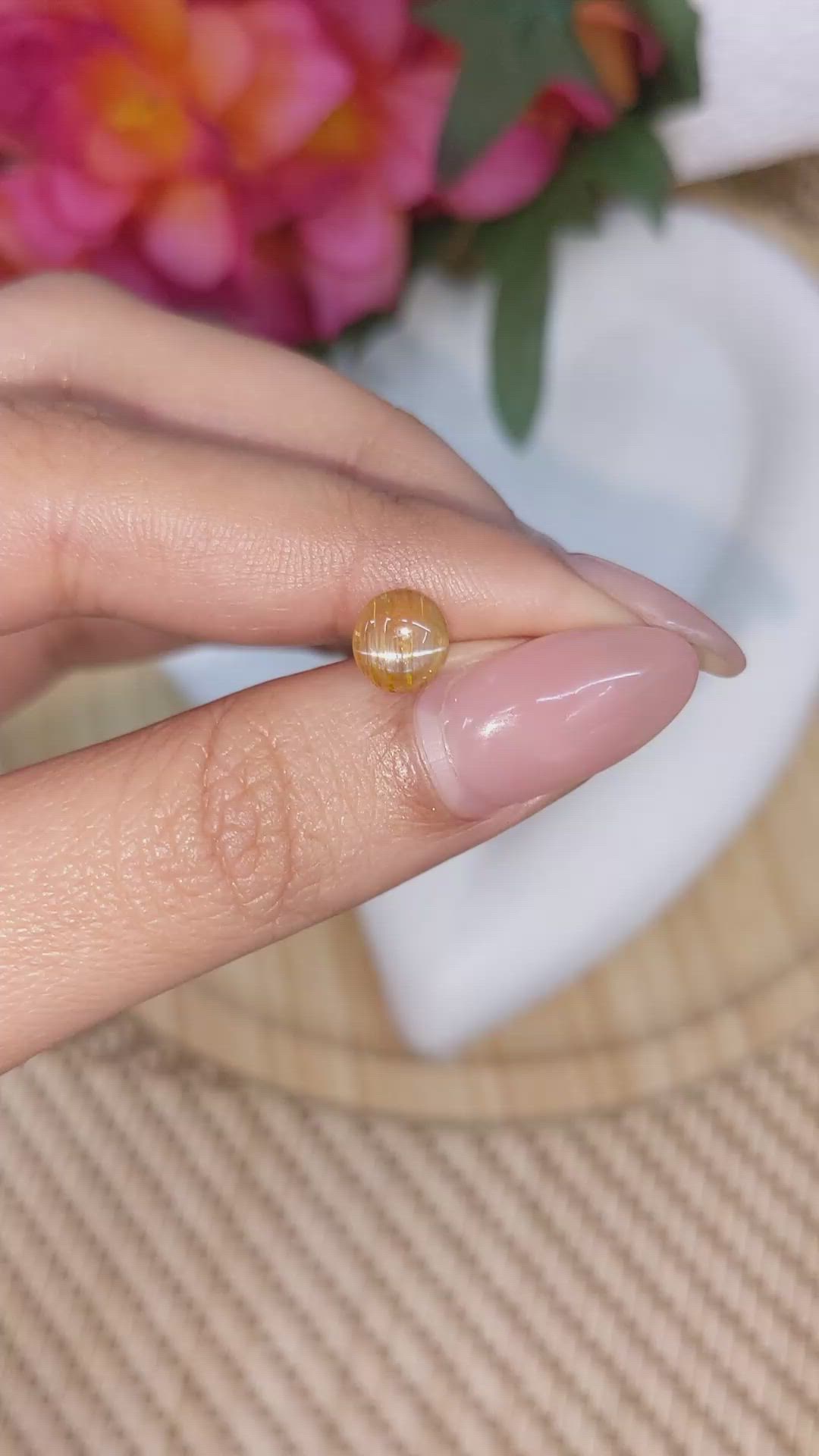 1.53 Ct. Yellowish Brown Cabochon Chrysoberyl from Ceylon (Sri Lanka) Size Video