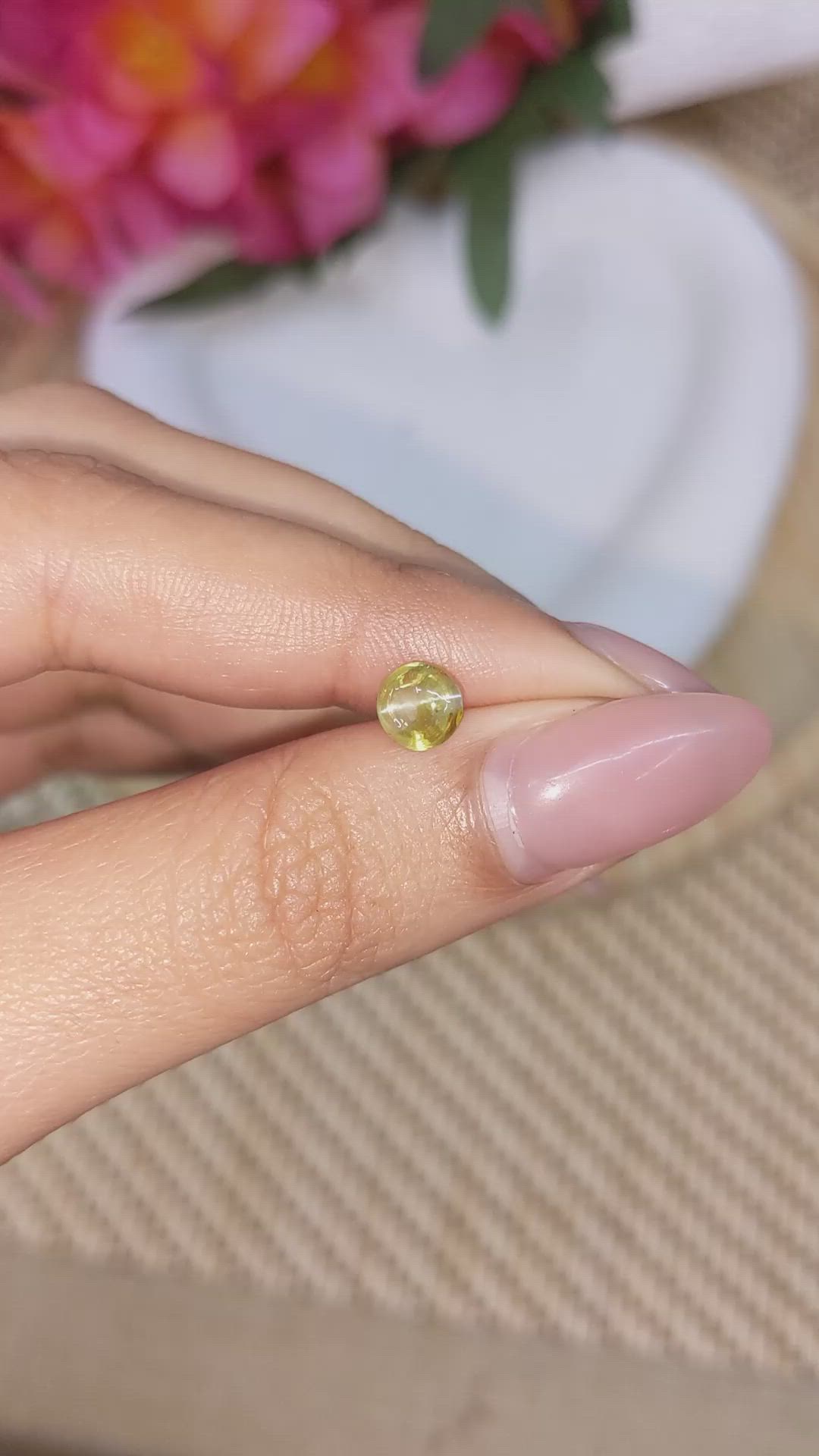 1.27 Ct. Greenish Yellow Cabochon Chrysoberyl from Ceylon (Sri Lanka) Size Video