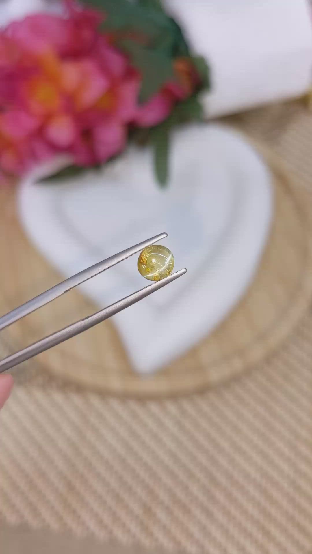 1.27 Ct. Greenish Yellow Cabochon Chrysoberyl from Ceylon (Sri Lanka) Size Video
