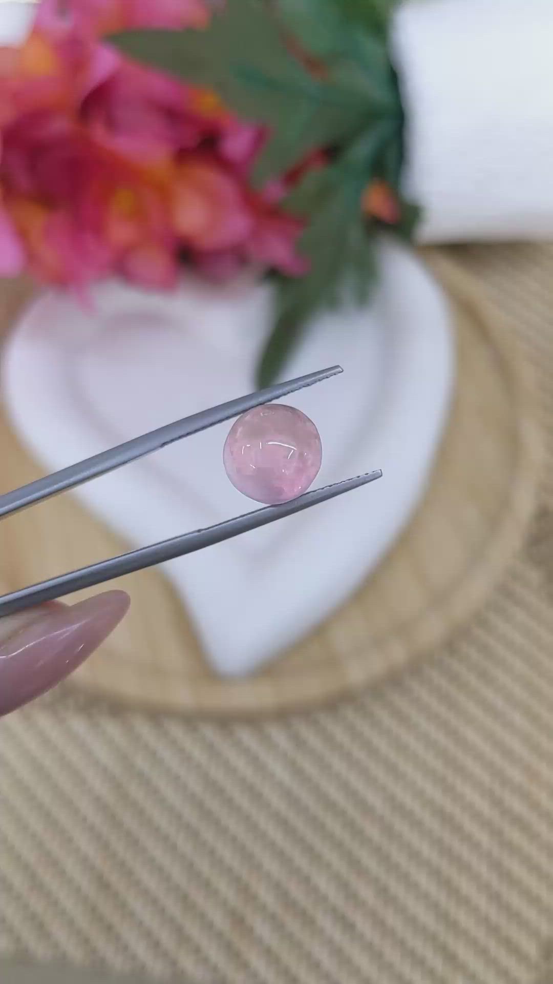 5.21 Ct. Pink Cabochon Rose Quartz from Ceylon (Sri Lanka) Size Video