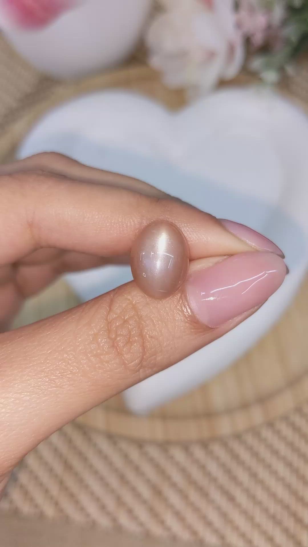 7.07 Ct. Peach Cabochon Moonstone from Ceylon (Sri Lanka) Size Video