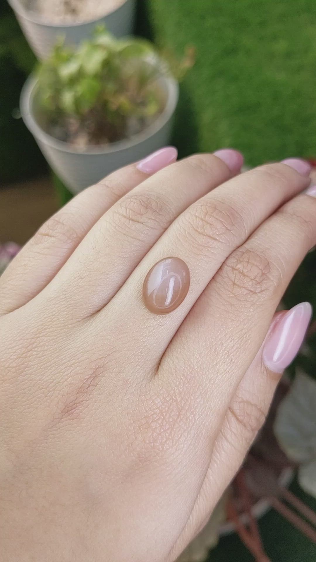 6.41 Ct. Peach Cabochon Moonstone from Ceylon (Sri Lanka) Size Video