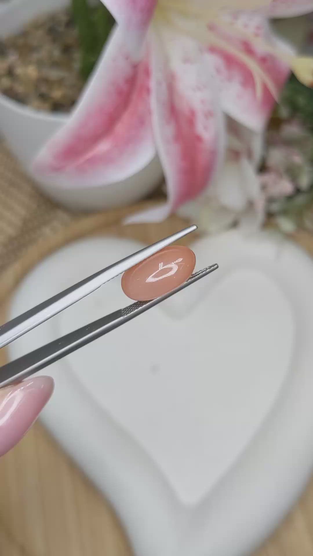 5.45 Ct. Peach Cabochon Moonstone from Ceylon (Sri Lanka) Size Video