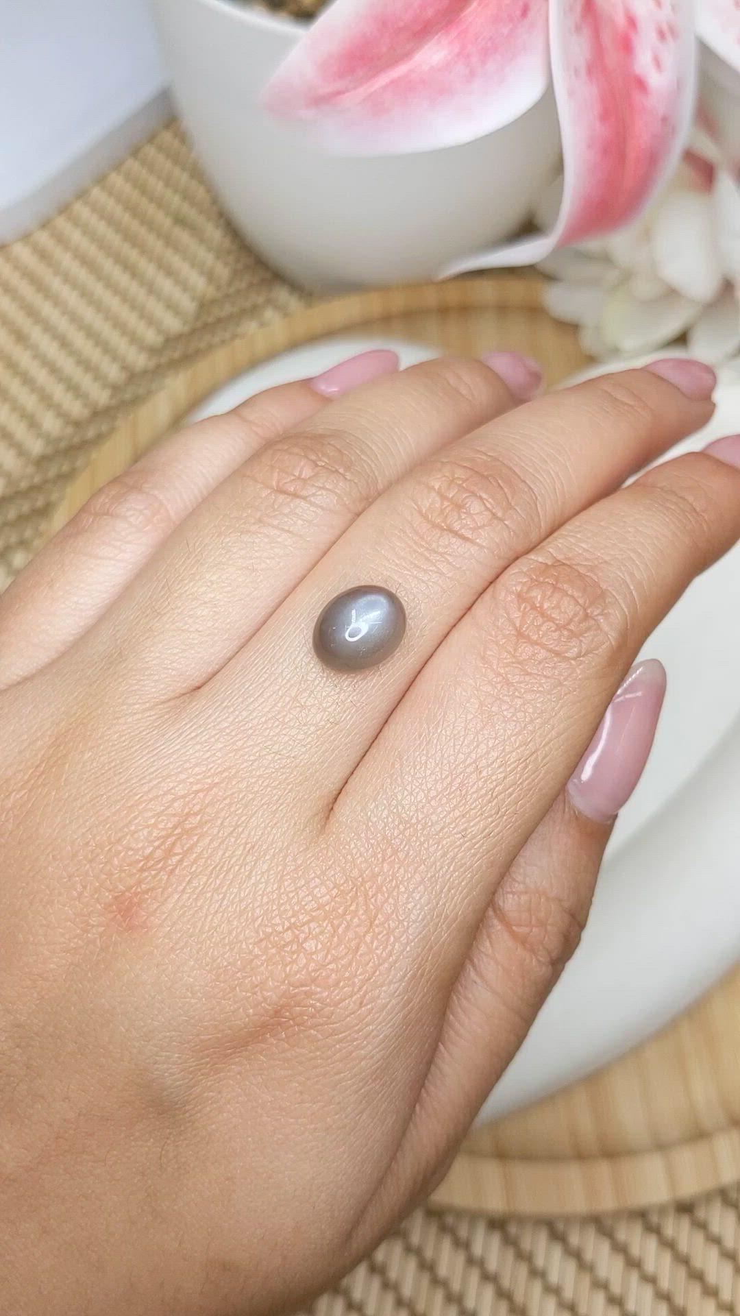 3.77 Ct. Brown Cabochon Moonstone from Ceylon (Sri Lanka) Size Video