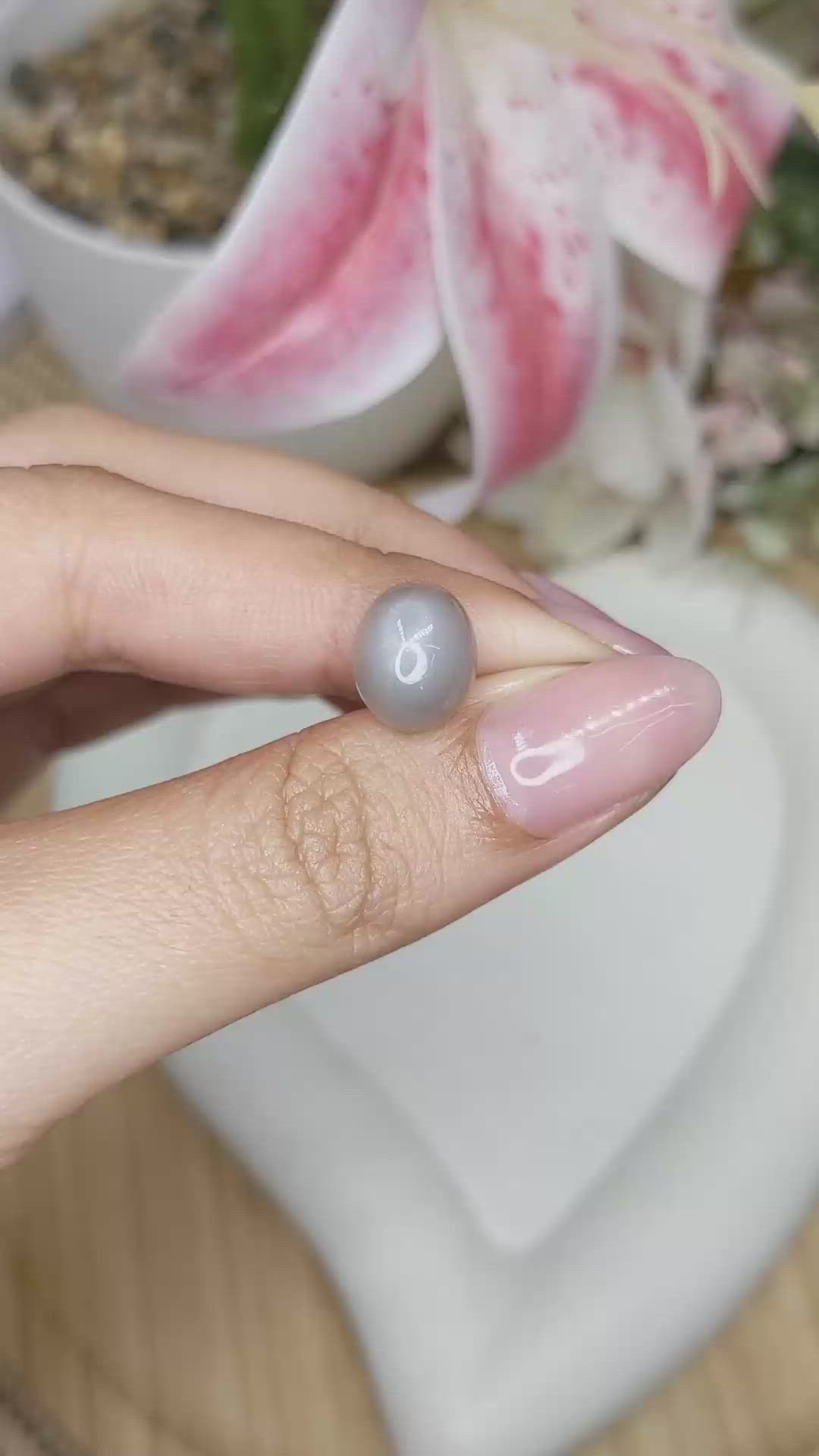 4.79 Ct. Grey Cabochon Moonstone from Ceylon (Sri Lanka) Size Video