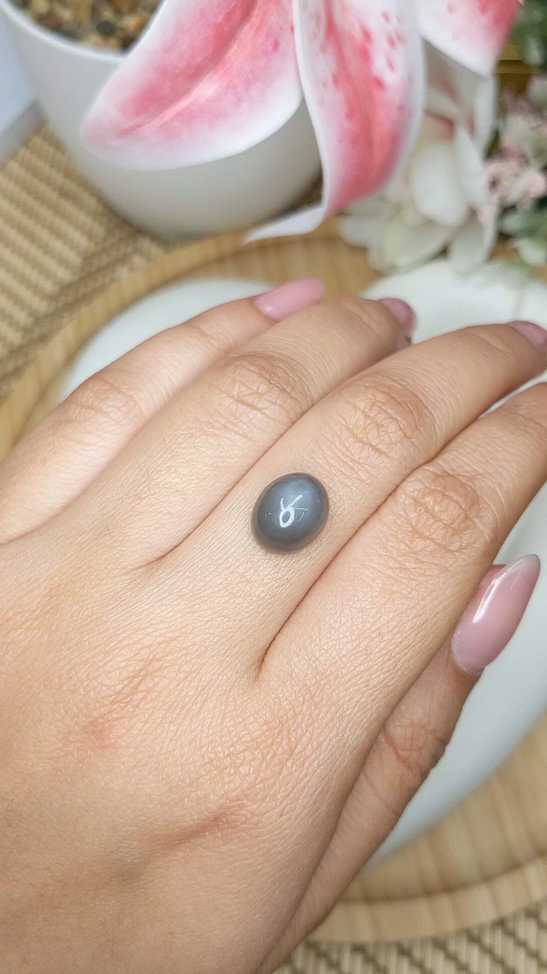 5.25 Ct. Grey Cabochon Moonstone from Ceylon (Sri Lanka) Size Video