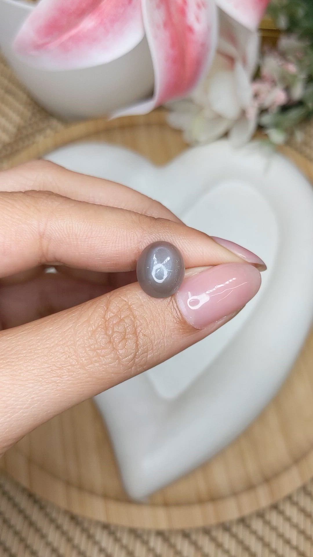 3.78 Ct. Grey Cabochon Moonstone from Ceylon (Sri Lanka) Size Video