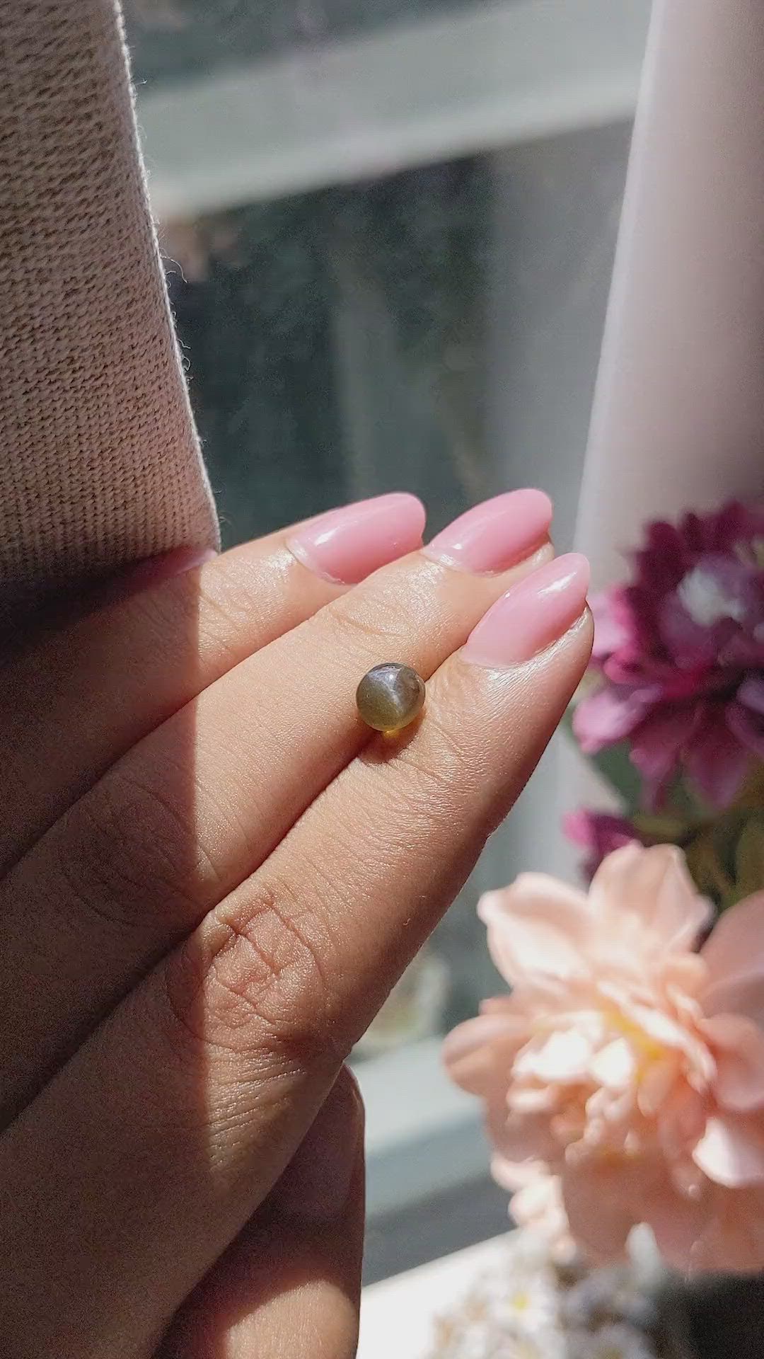 1.50 Ct. Brown Cabochon Cat’s Eye Chrysoberyl from Ceylon (Sri Lanka) Size Video