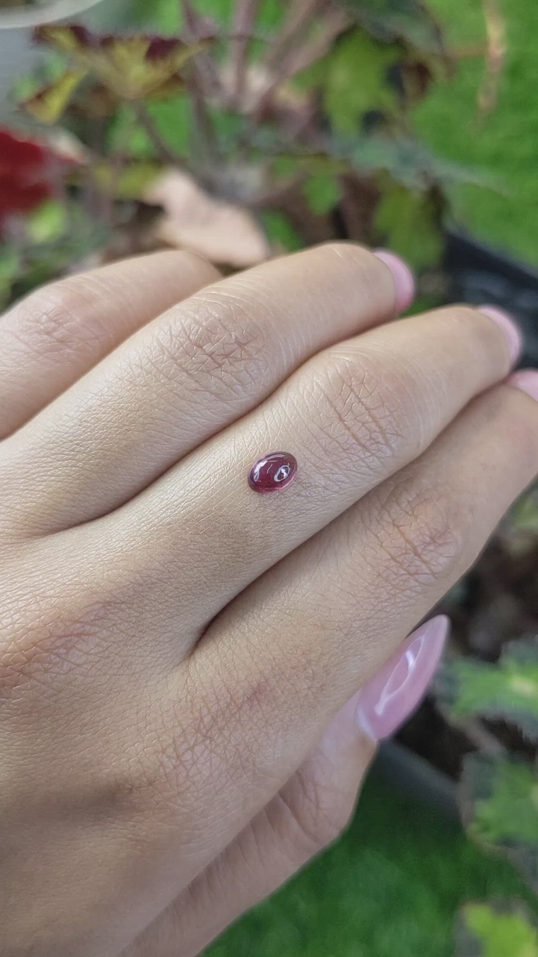 0.68 Ct. Pinkish Purple Cabochon Garnet from Ceylon (Sri Lanka) Size Video