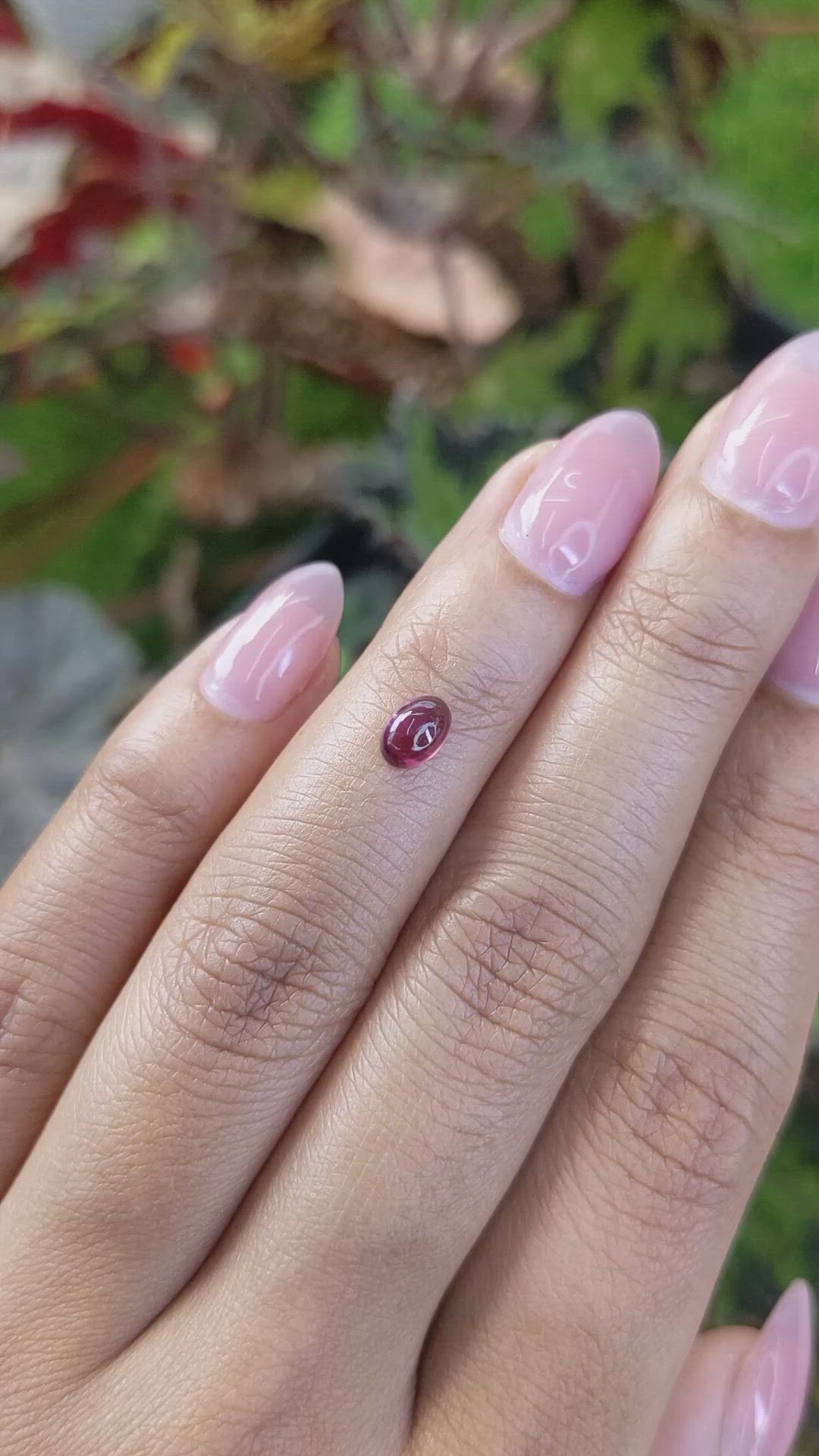 0.68 Ct. Pinkish Purple Cabochon Garnet from Ceylon (Sri Lanka) Size Video