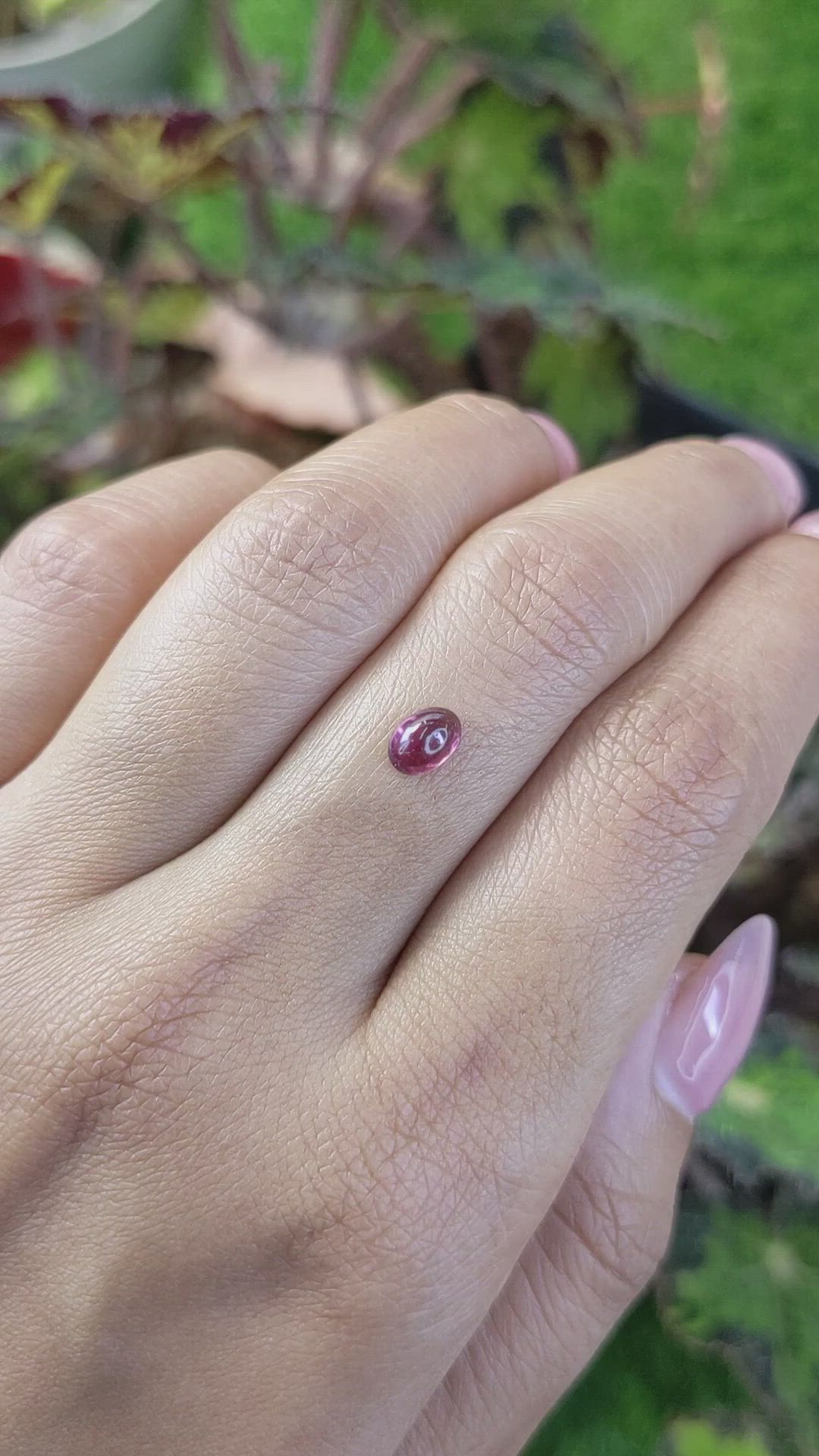 0.65 Ct. Pinkish Purple Cabochon Garnet from Ceylon (Sri Lanka) Size Video