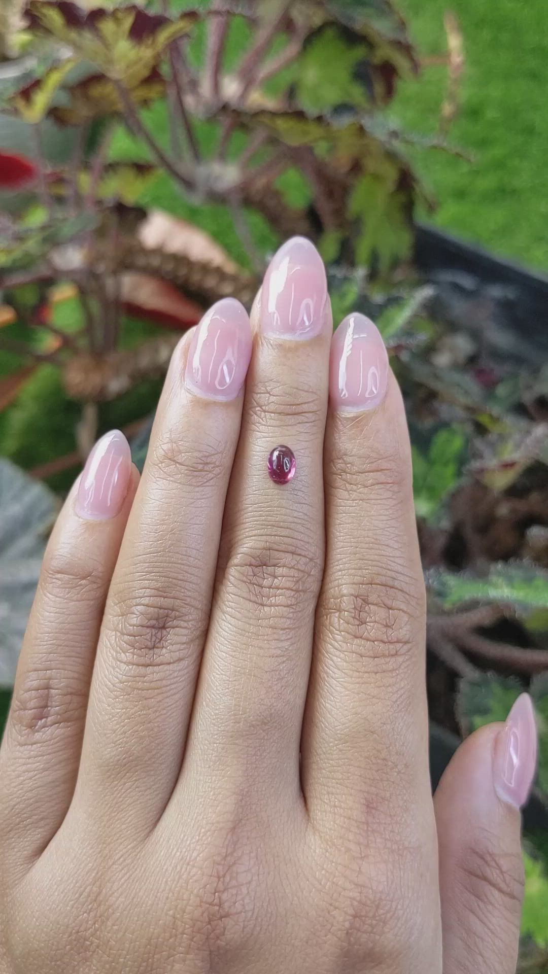 0.65 Ct. Pinkish Purple Cabochon Garnet from Ceylon (Sri Lanka) Size Video