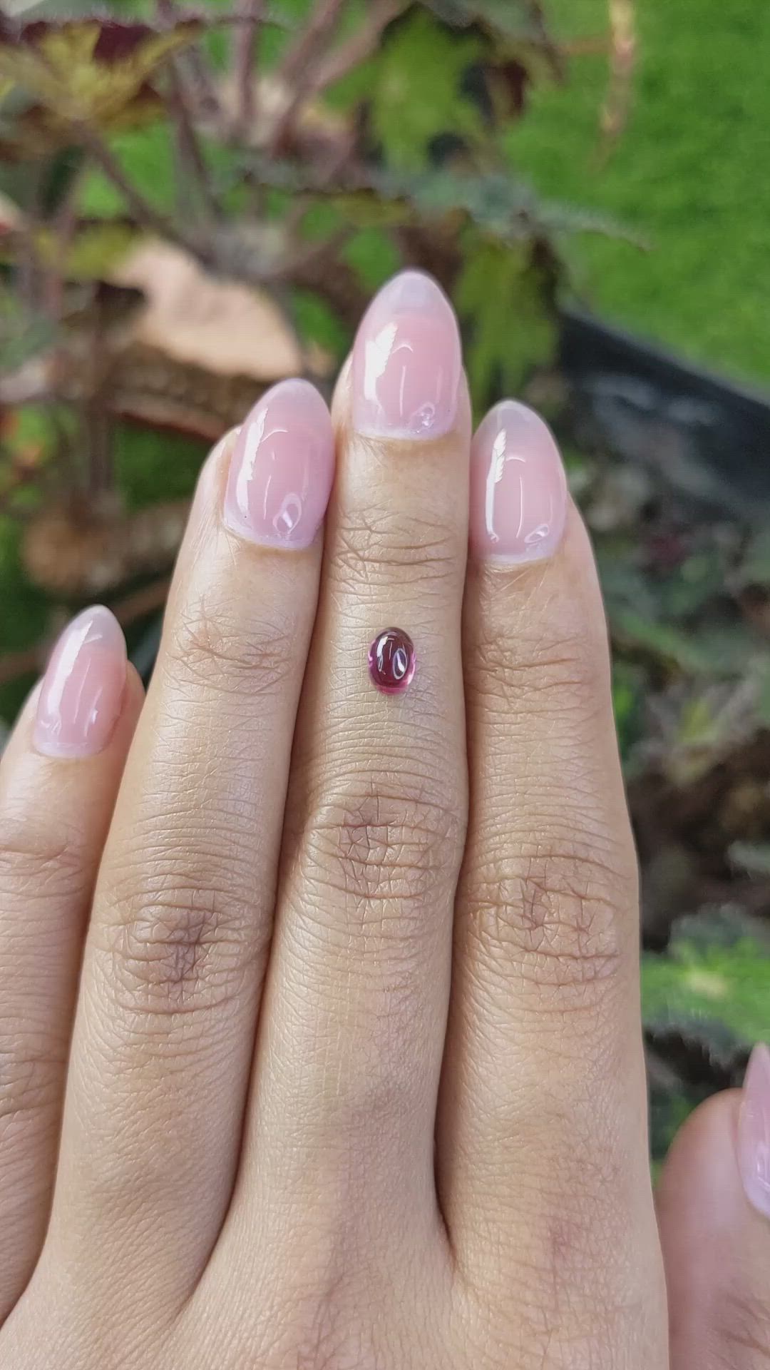 0.75 Ct. Pinkish Purple Cabochon Garnet from Ceylon (Sri Lanka) Size Video