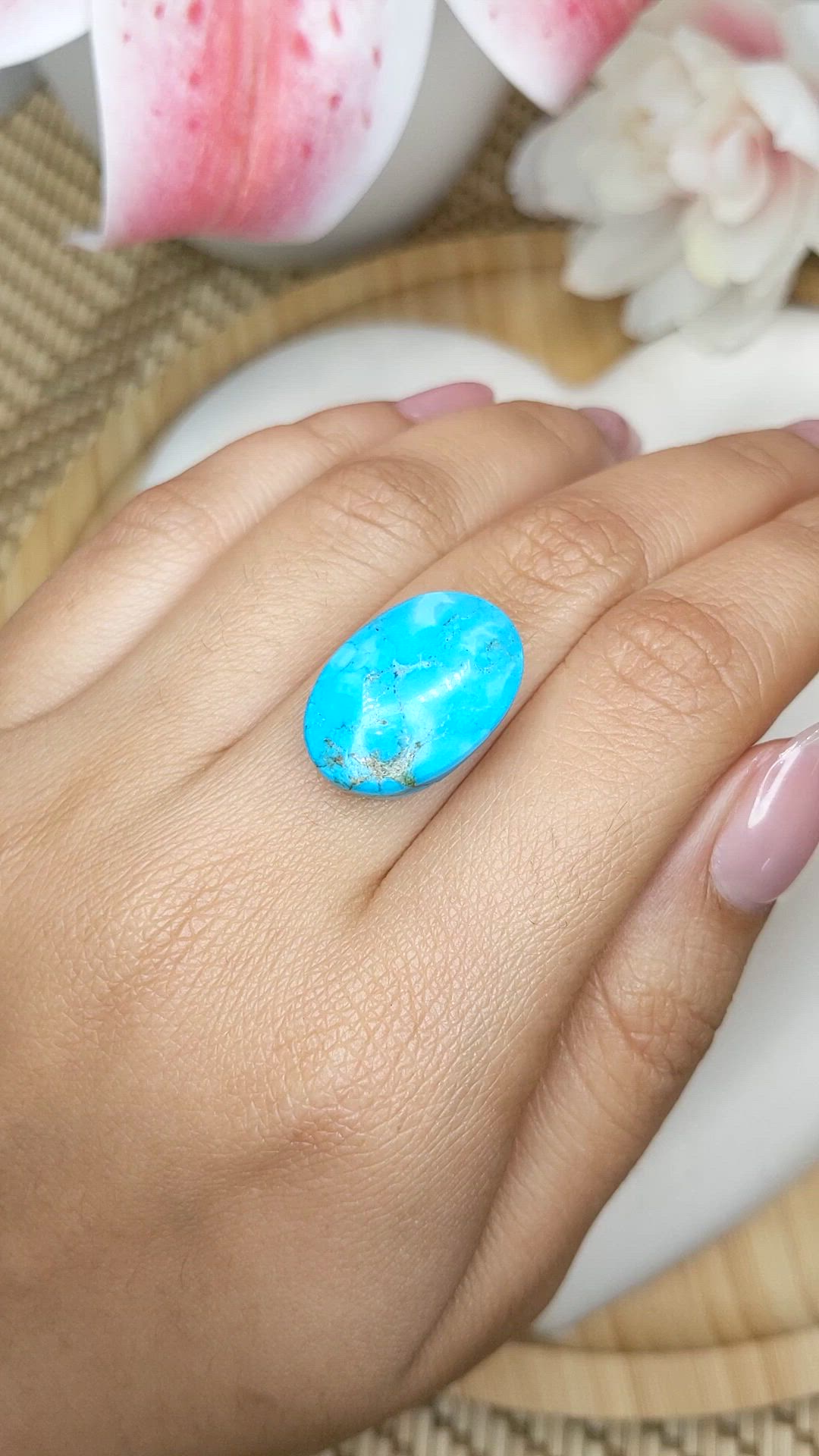 19.84 Ct. Blue Cabochon Turquoise from Persia(Iran) Size Video