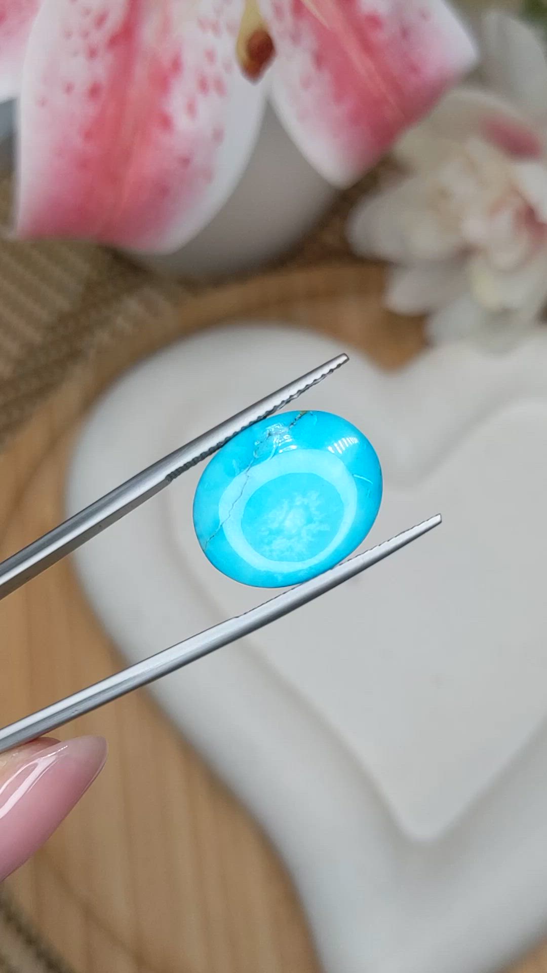 15.94 Ct. Greenish Blue Cabochon Turquoise from Persia(Iran) Size Video
