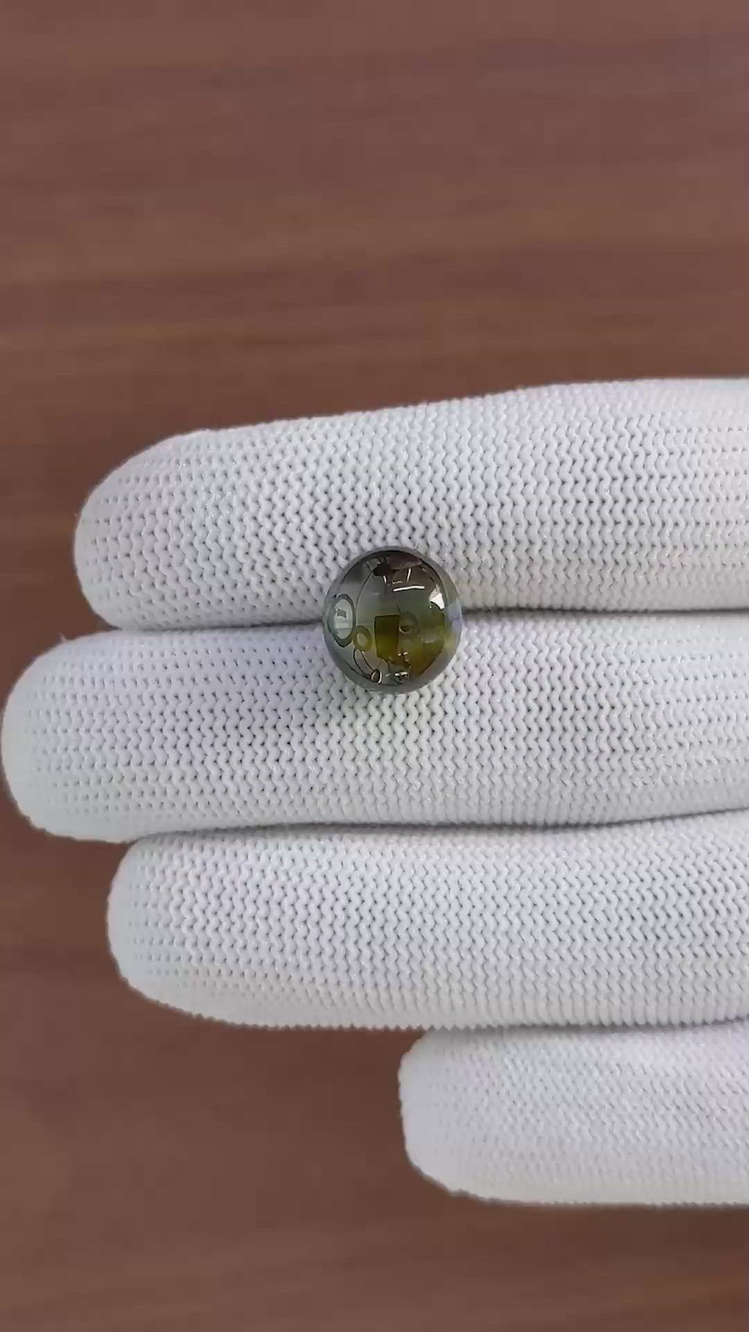 12.67 Ct. Yellowish Green Cabochon Cat’s Eye Chrysoberyl from Ceylon (Sri Lanka) Size Video