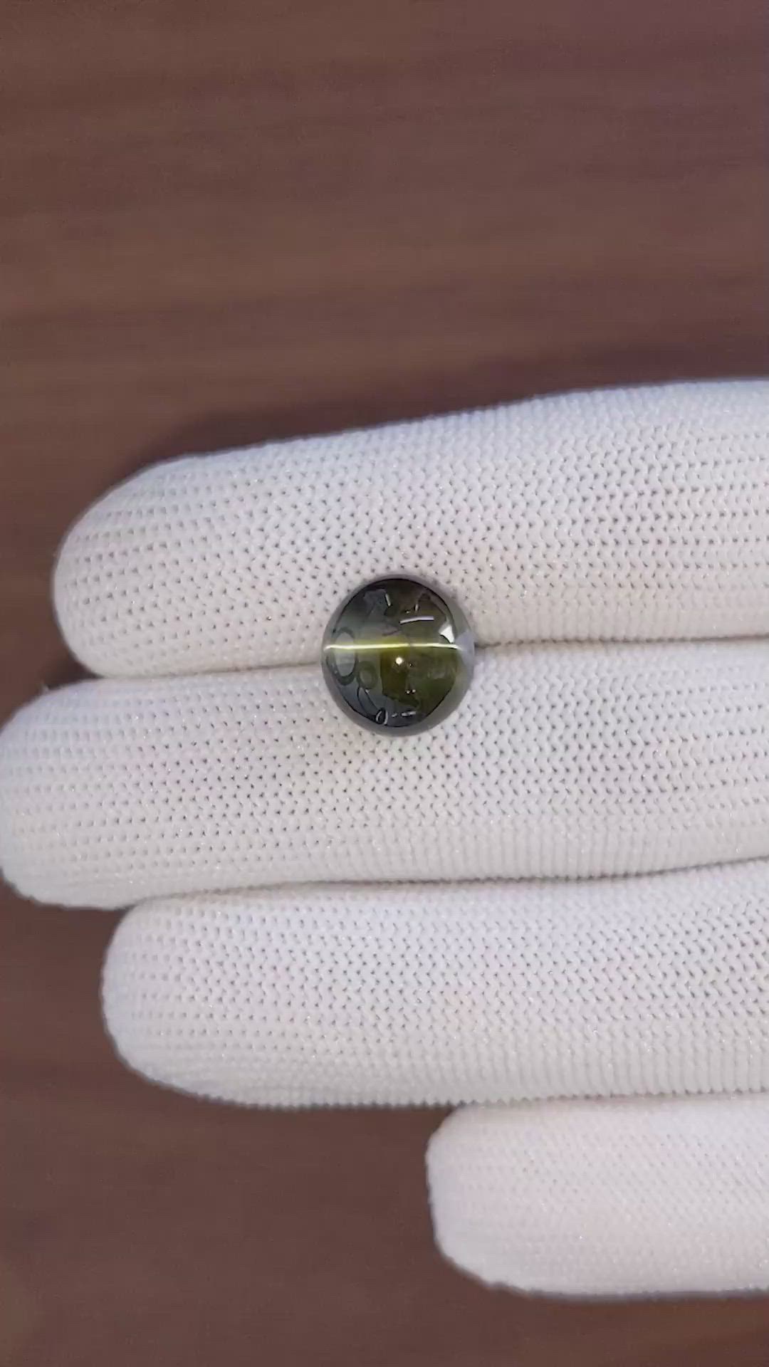 12.67 Ct. Yellowish Green Cabochon Cat’s Eye Chrysoberyl from Ceylon (Sri Lanka) Size Video