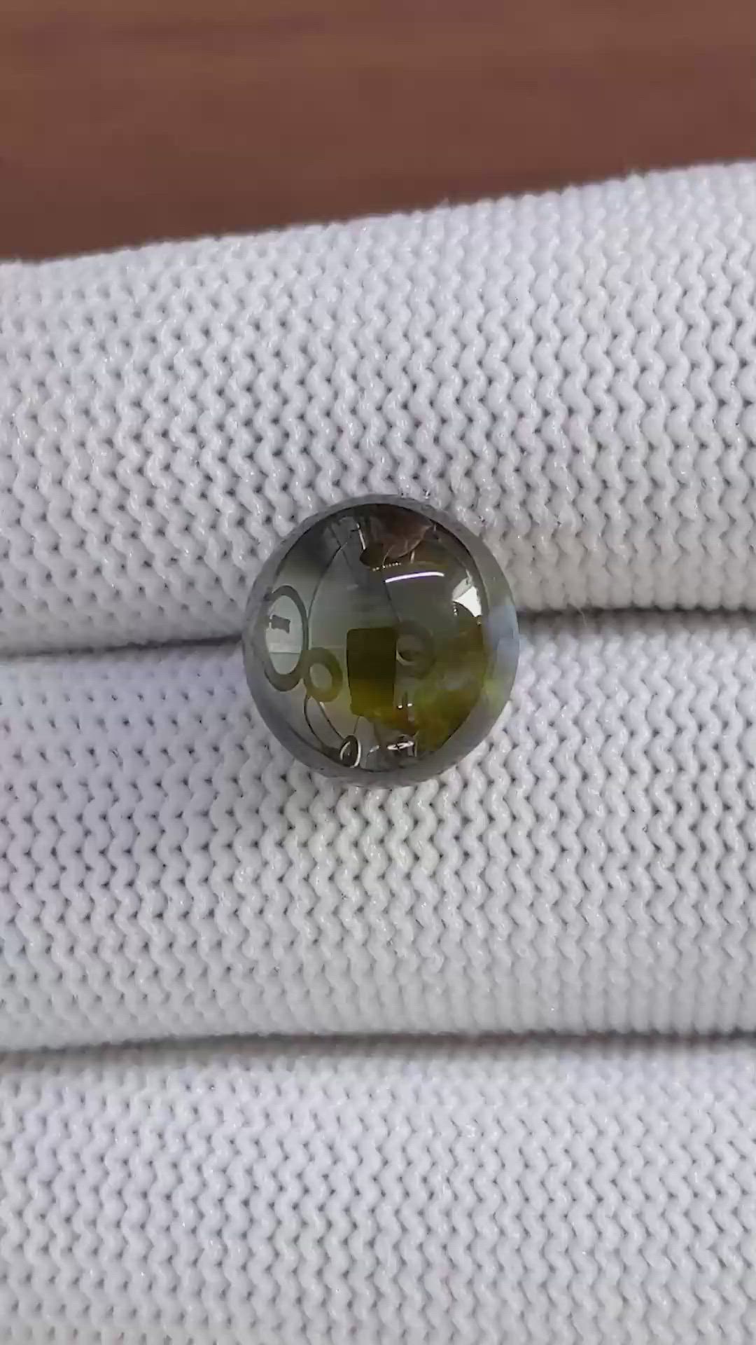 12.67 Ct. Yellowish Green Cabochon Cat’s Eye Chrysoberyl from Ceylon (Sri Lanka) Size Video