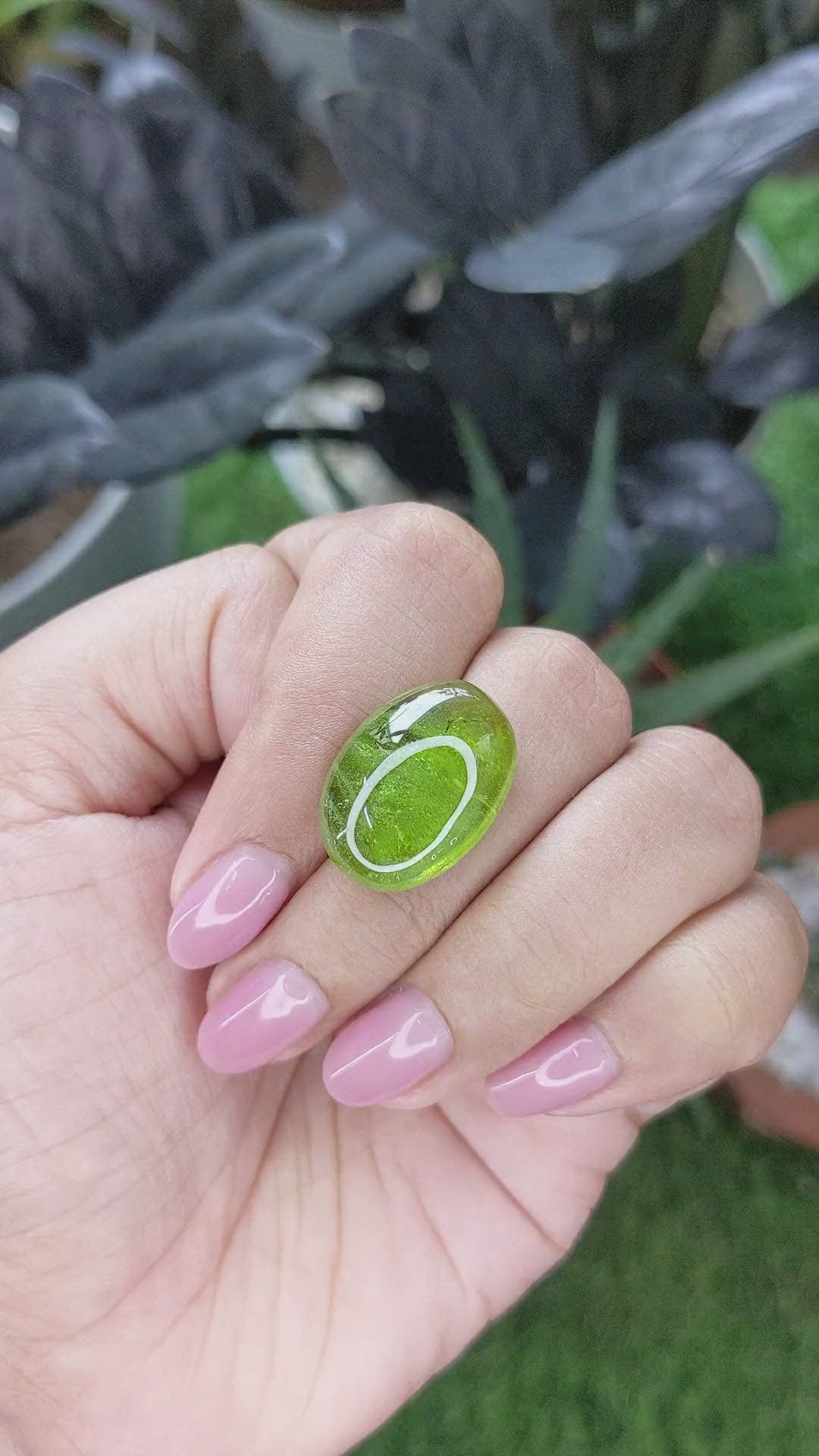 22.00 Ct. Green (Lime Green) Cabochon Peridot from Madagascar Size Video
