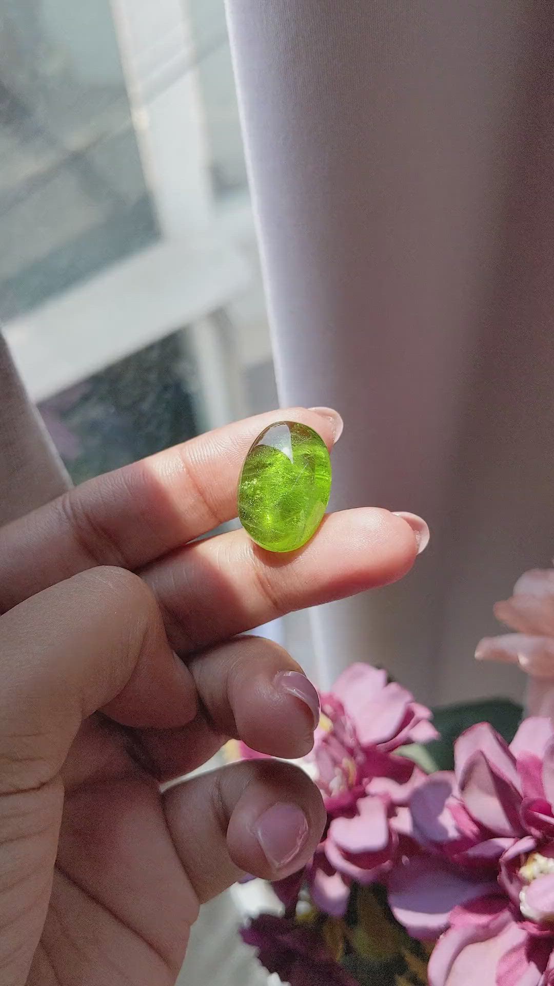 22.00 Ct. Green (Lime Green) Cabochon Peridot from Madagascar Size Video