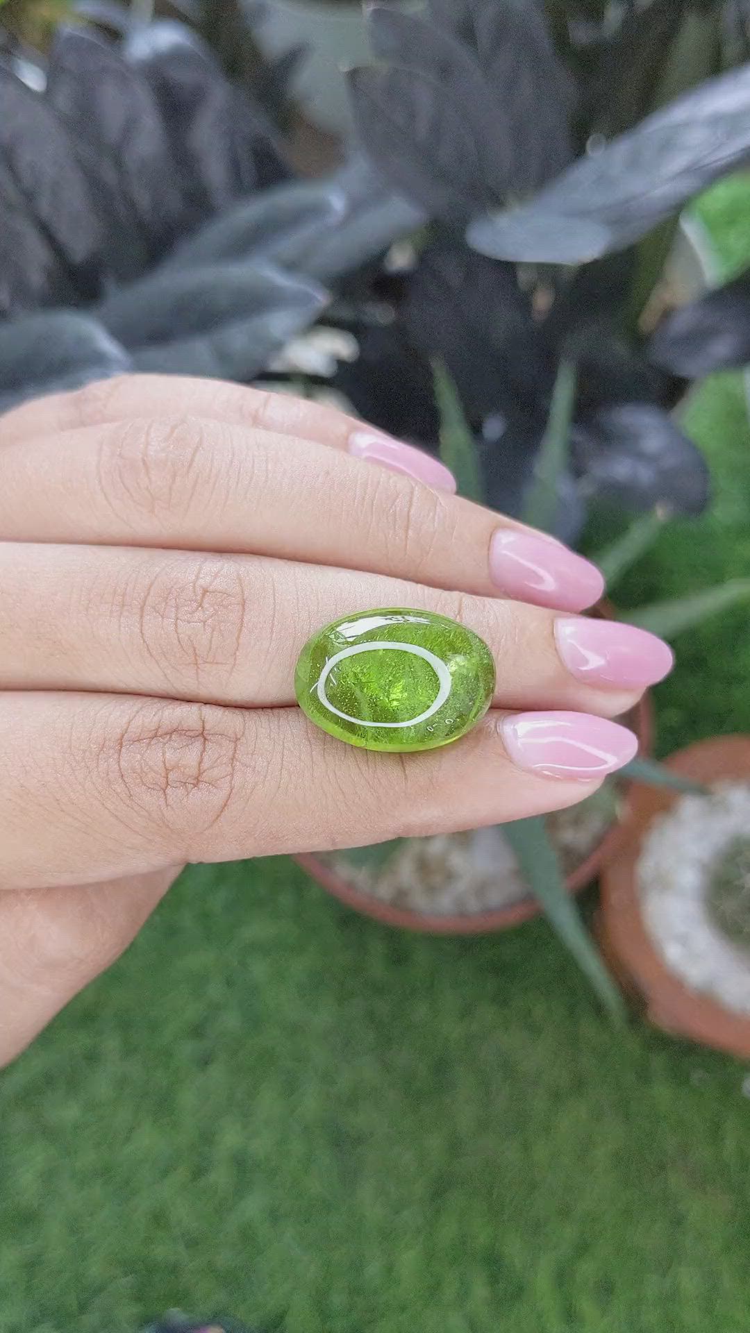 22.00 Ct. Green (Lime Green) Cabochon Peridot from Madagascar Size Video