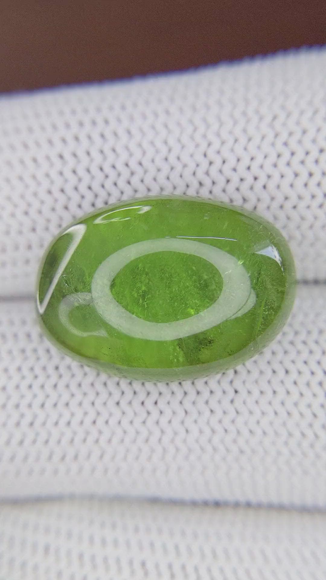22.00 Ct. Green (Lime Green) Cabochon Peridot from Madagascar Size Video