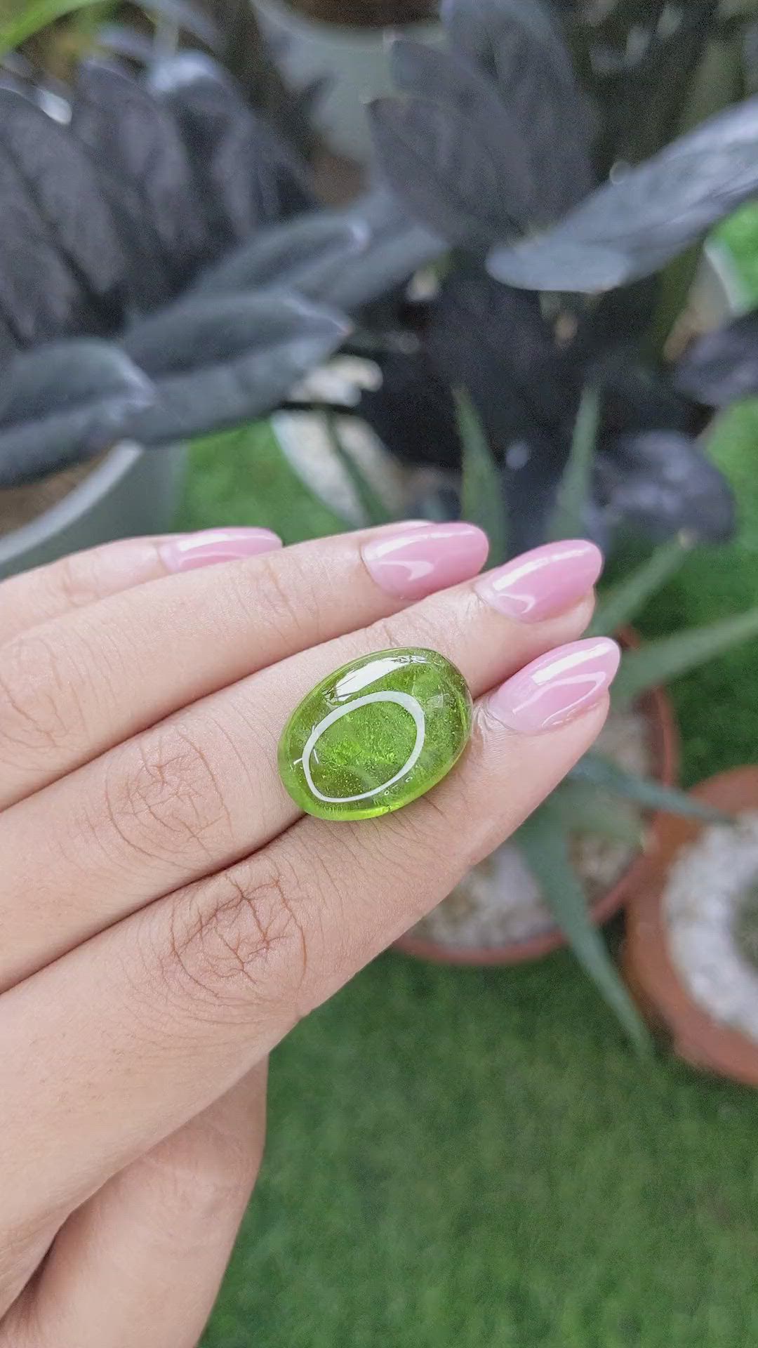 22.00 Ct. Green (Lime Green) Cabochon Peridot from Madagascar Size Video