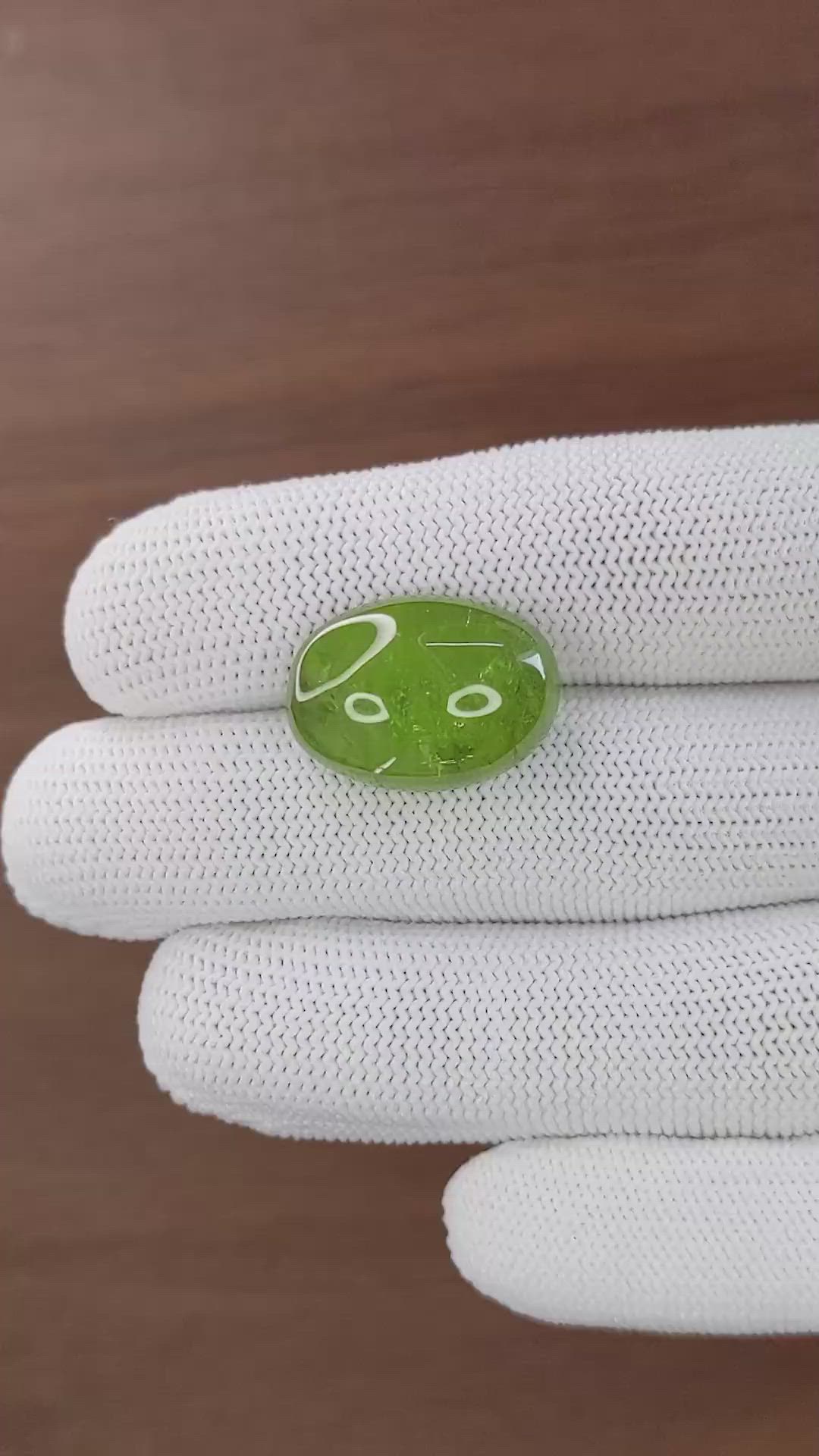 22.00 Ct. Green (Lime Green) Cabochon Peridot from Madagascar Size Video