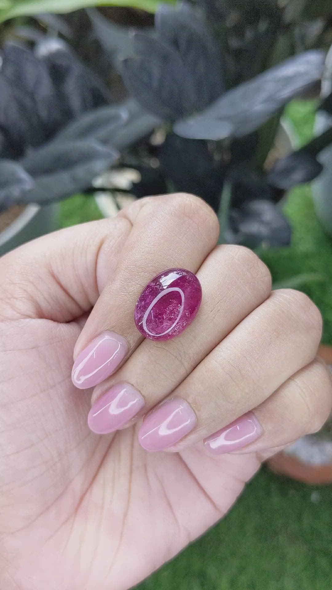 8.82 Ct. Purplish Red Cabochon Rubellite Tourmaline from Madagascar Size Video