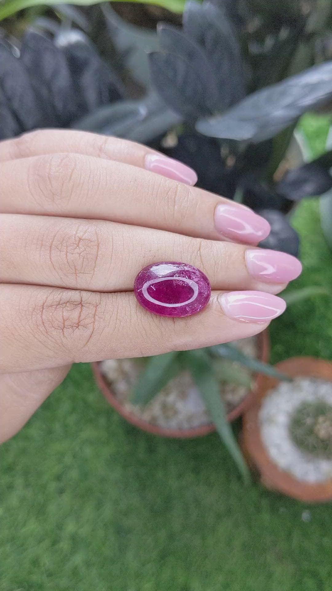 8.82 Ct. Purplish Red Cabochon Rubellite Tourmaline from Madagascar Size Video