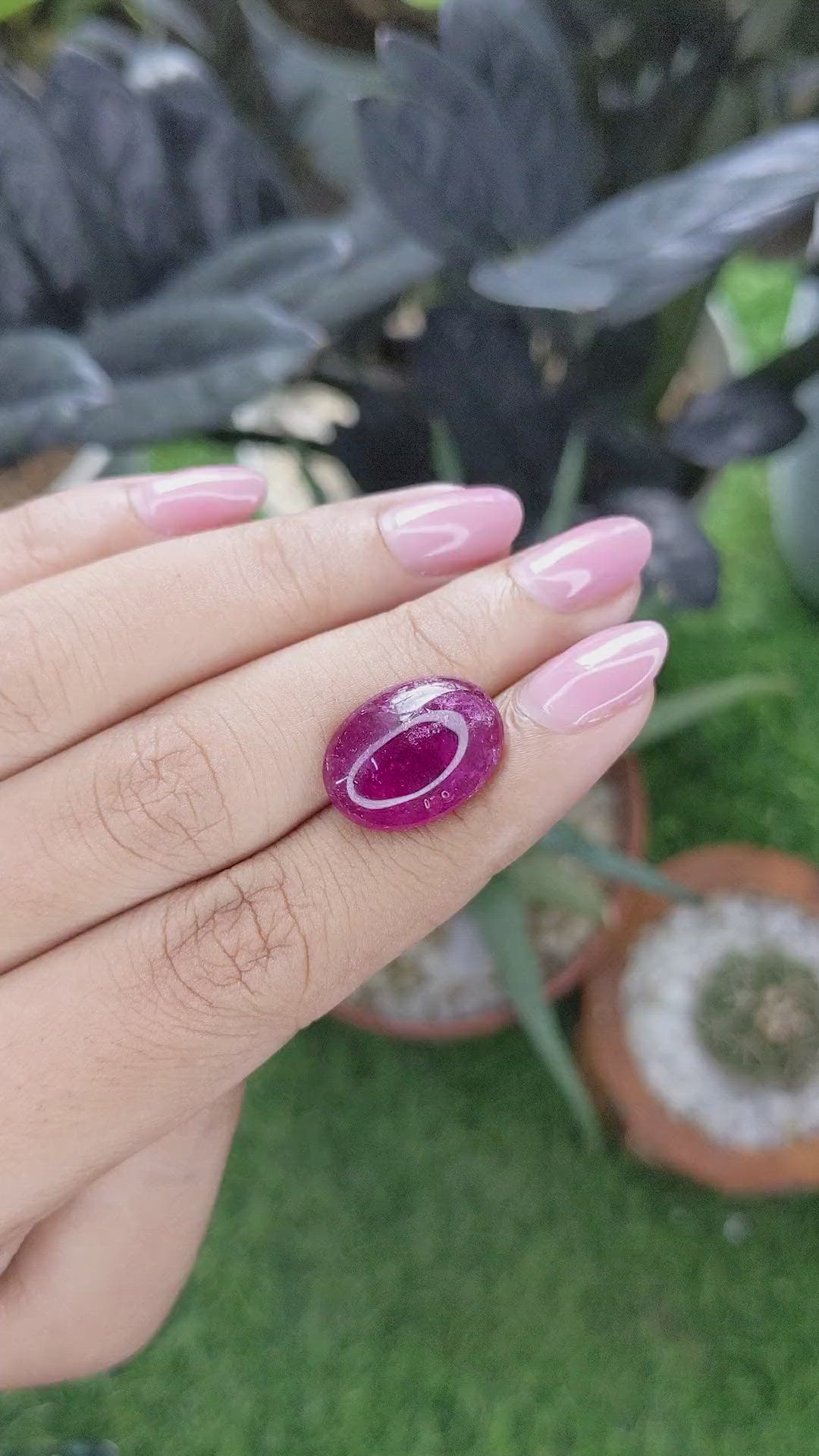 8.82 Ct. Purplish Red Cabochon Rubellite Tourmaline from Madagascar Size Video