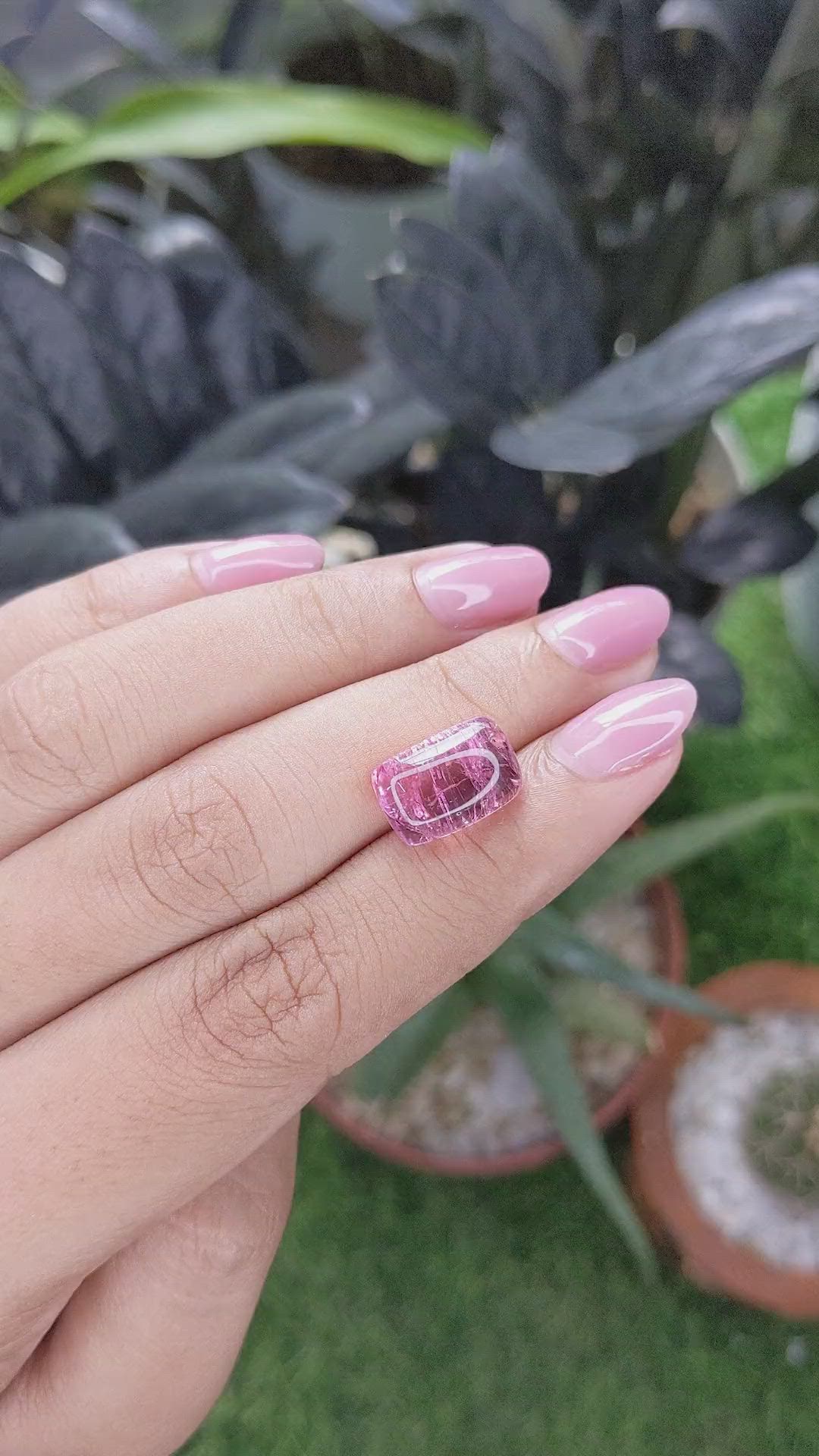 6.46 Ct. Reddish Pink Cabochon Rubellite Tourmaline from Madagascar Size Video
