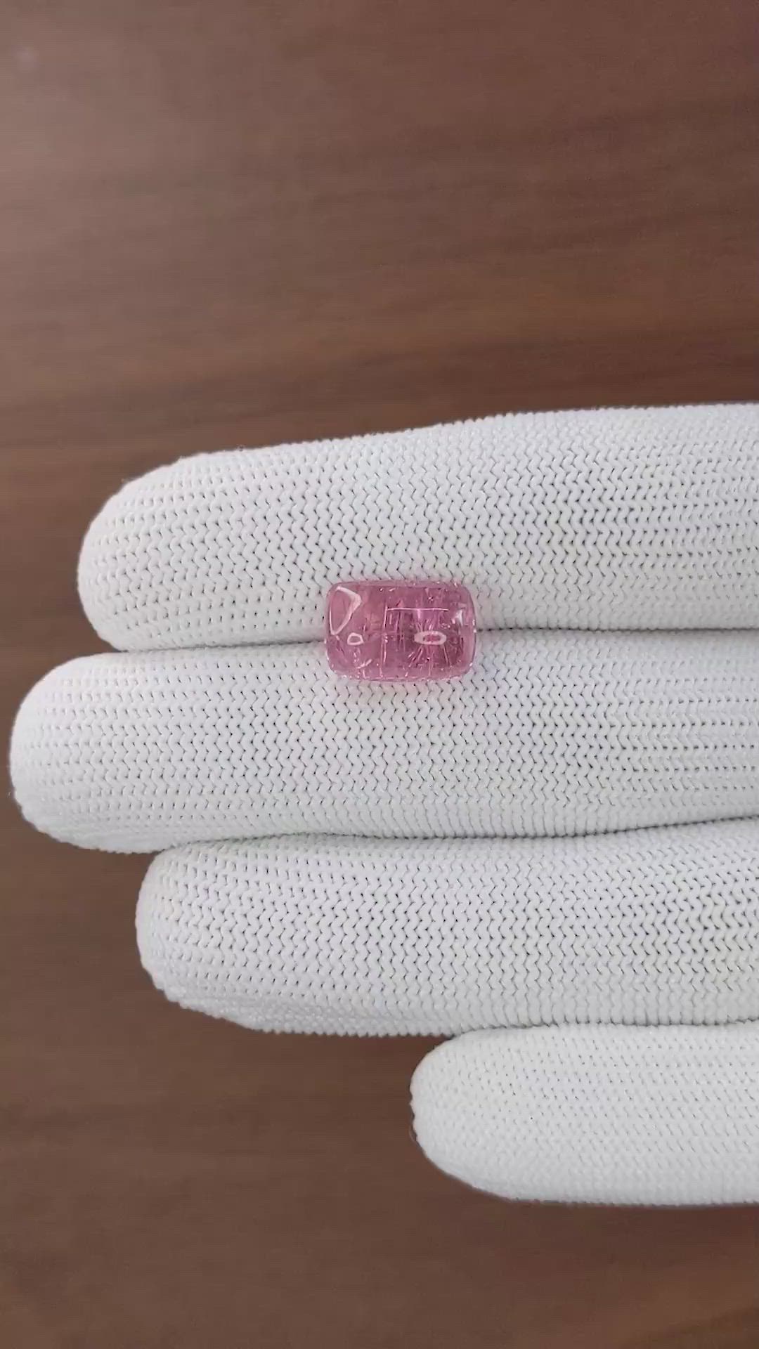 6.46 Ct. Reddish Pink Cabochon Rubellite Tourmaline from Madagascar Size Video