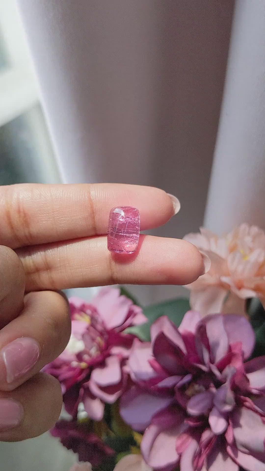6.46 Ct. Reddish Pink Cabochon Rubellite Tourmaline from Madagascar Size Video