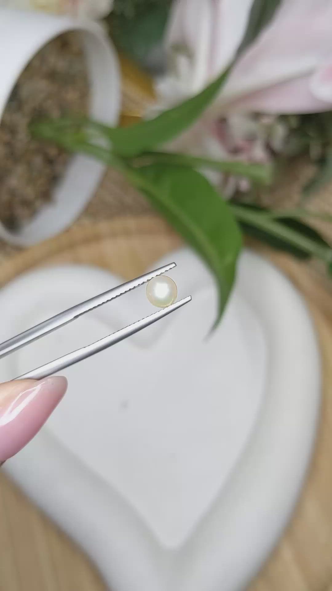 1.15 Ct. Cream with Silver Overtone Akoya Pearl from China Size Video