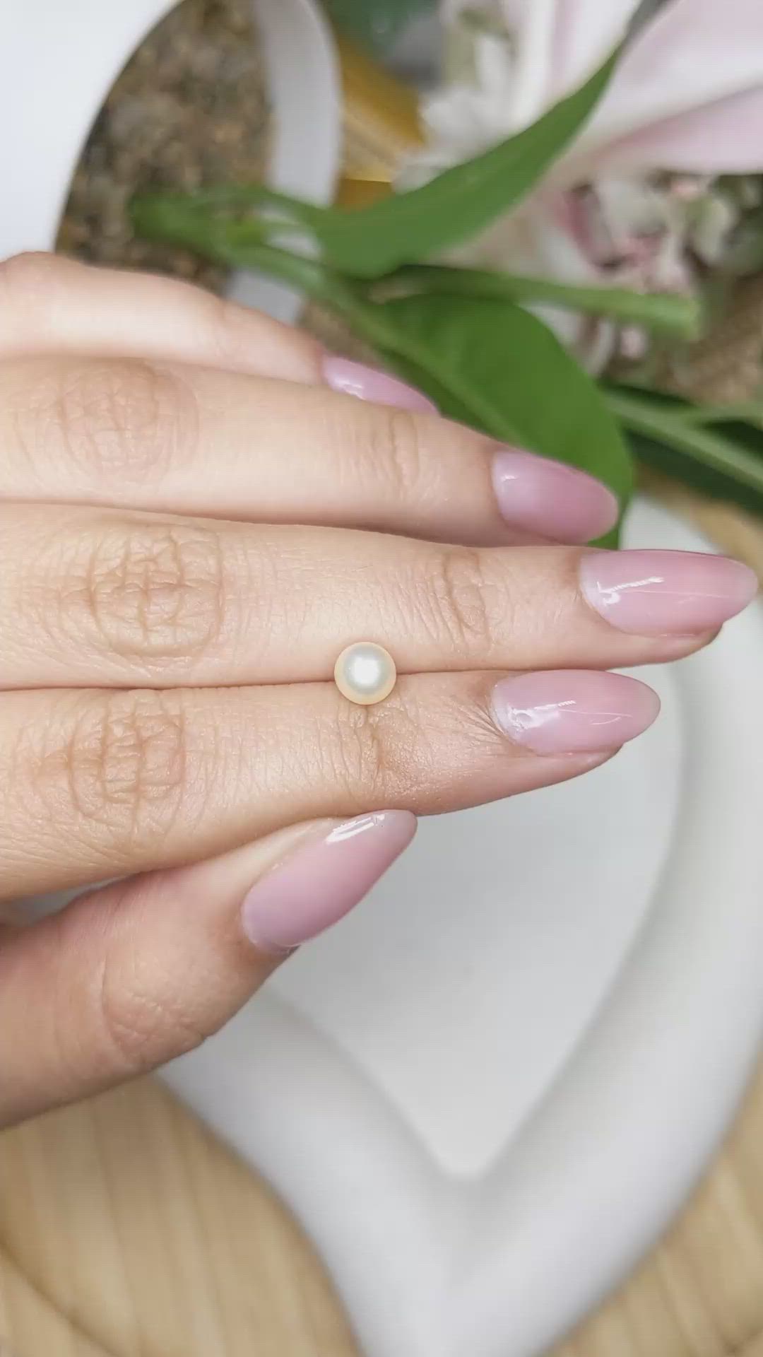 1.15 Ct. Cream with Silver Overtone Akoya Pearl from China Size Video