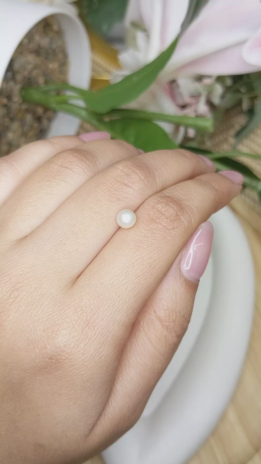 1.15 Ct. Cream with Silver Overtone Akoya Pearl from China Size Video